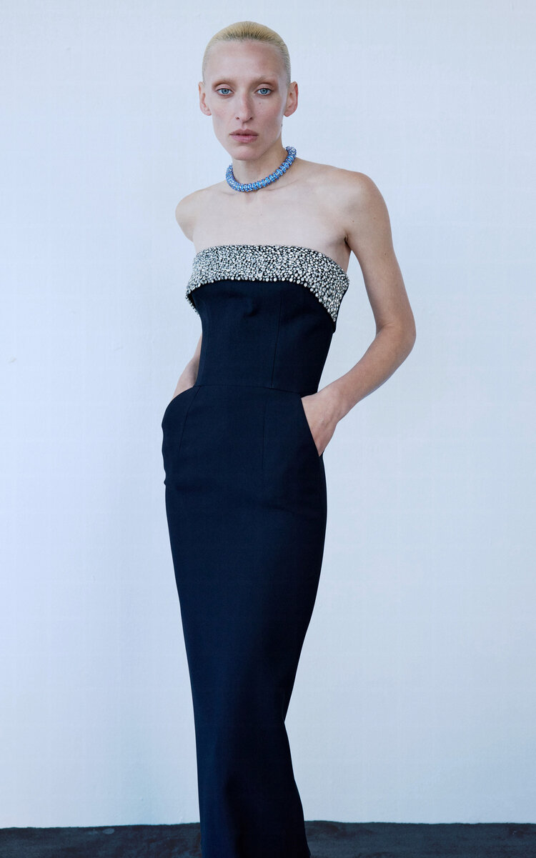 The New Arrivals Ilkyaz Ozel Rhea Embellished Column Gown In Blue