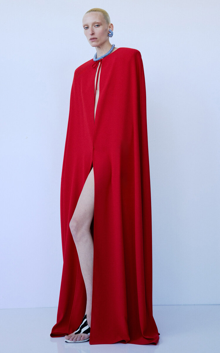 The New Arrivals Ilkyaz Ozel Lenny Structured Tie-neck Cape In Red