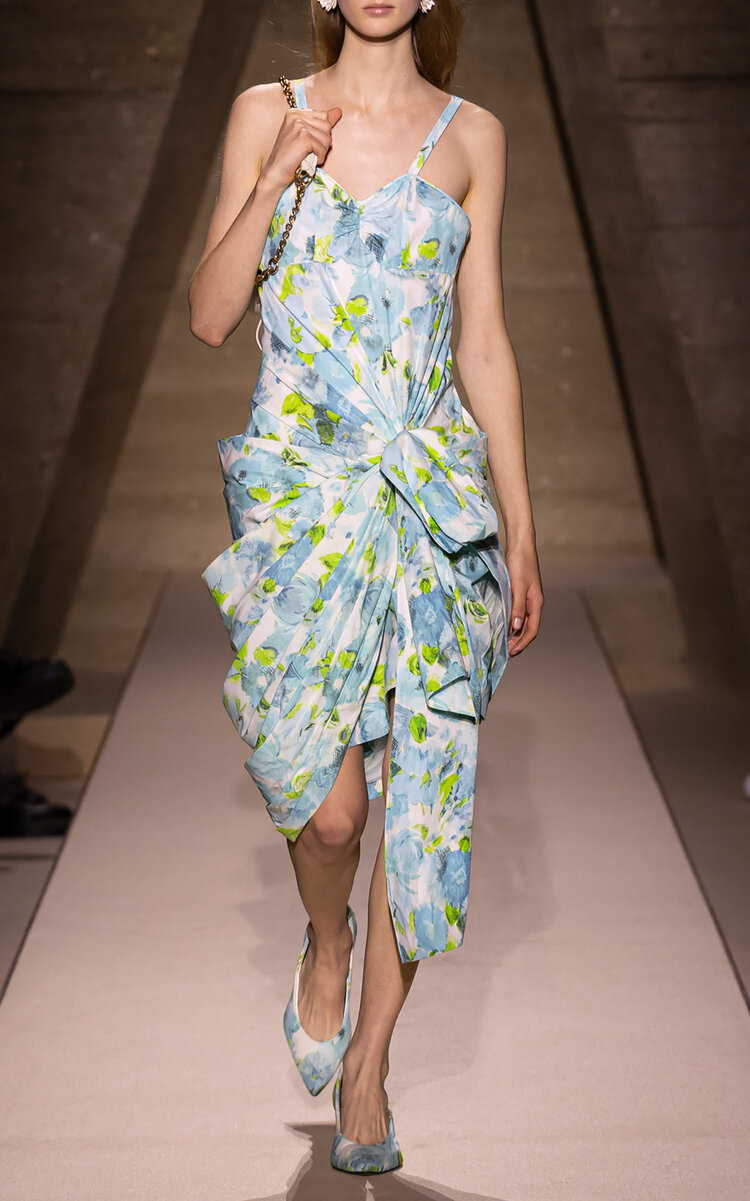 Chloé Gathered Cotton Midi Dress In Blue
