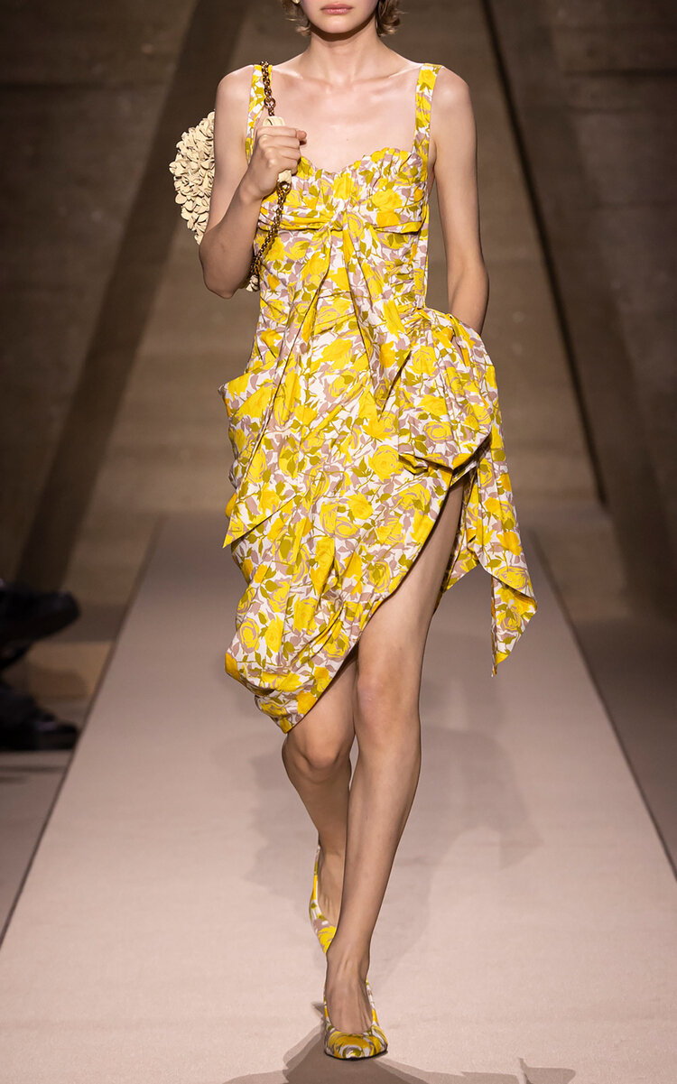 Chloé Aysmmetric Cotton Midi Dress - Yellow