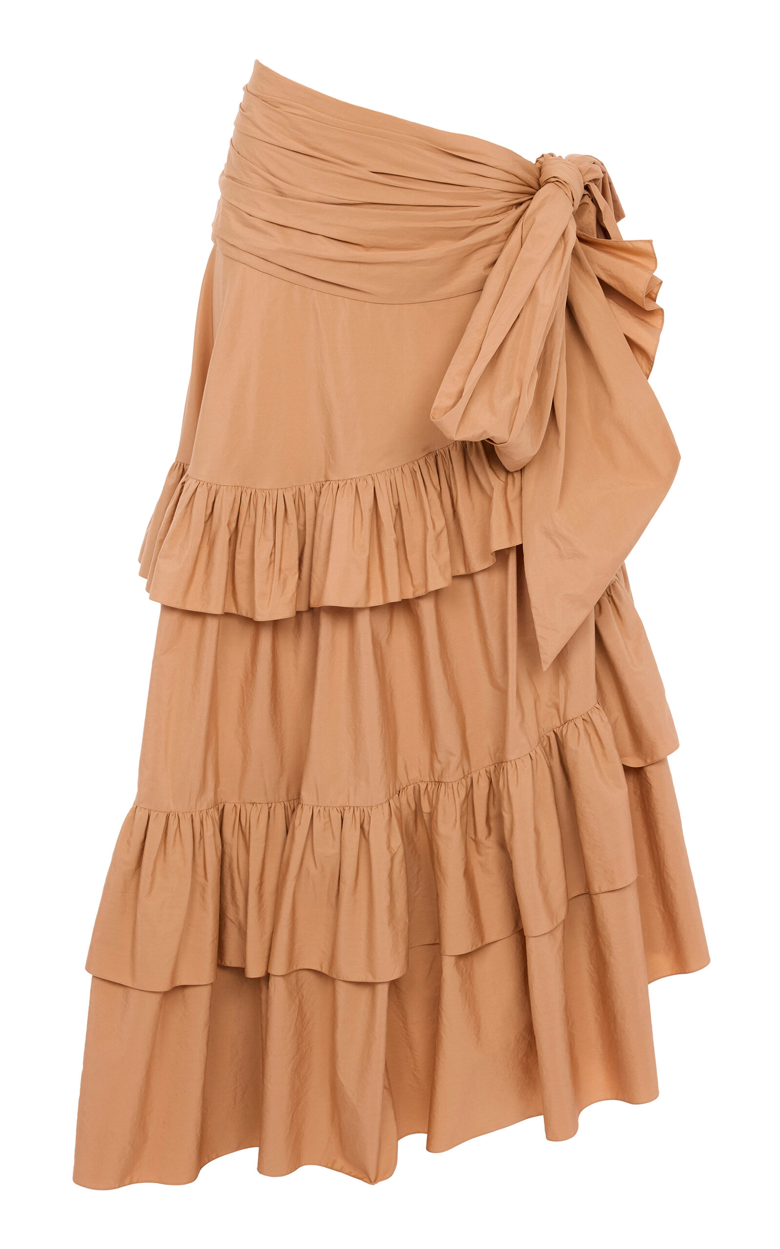 Chloé Ruched Ruffled Cotton Skirt In Brown