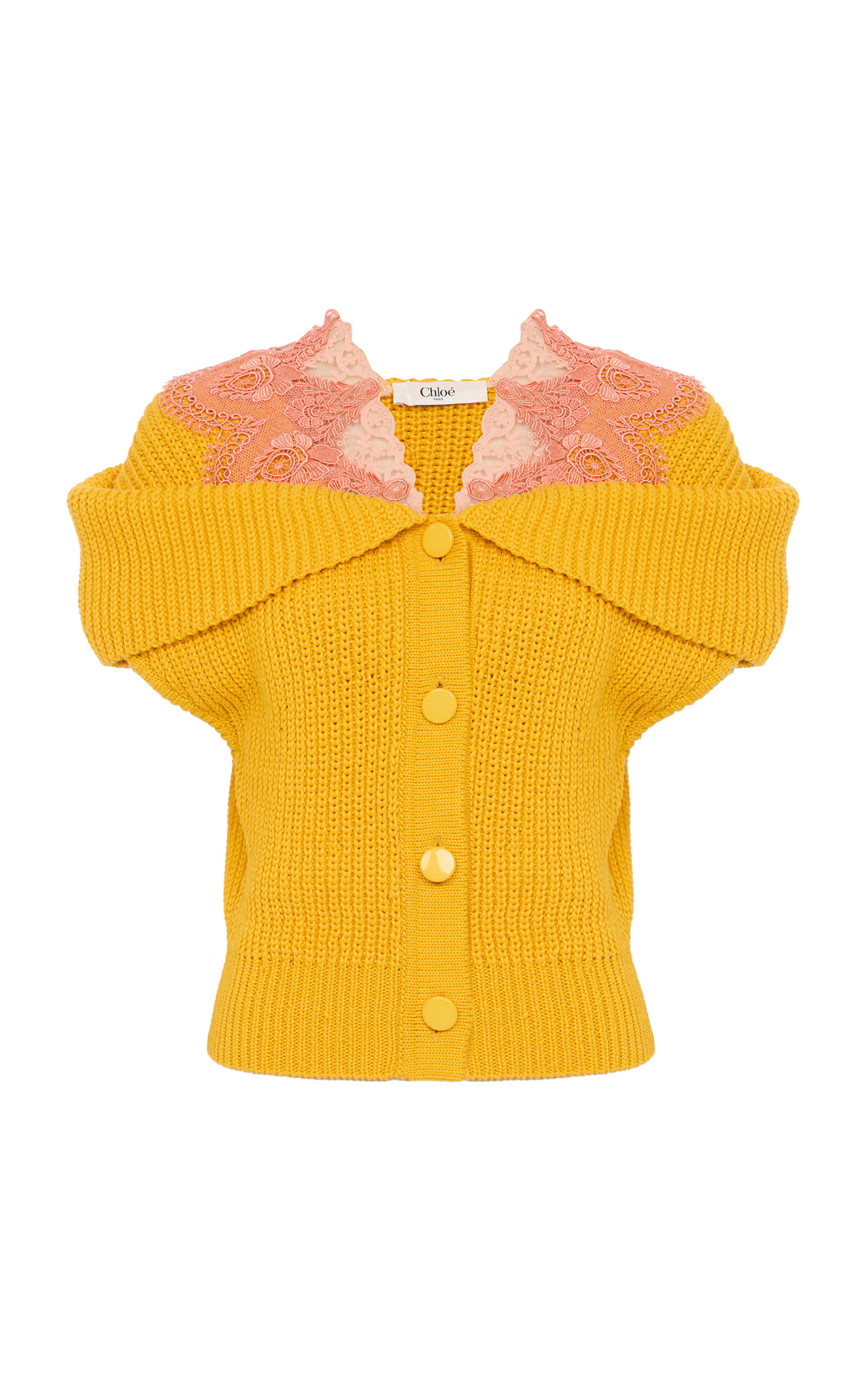 Chloé Foldover Cotton-knit Cardigan In Yellow