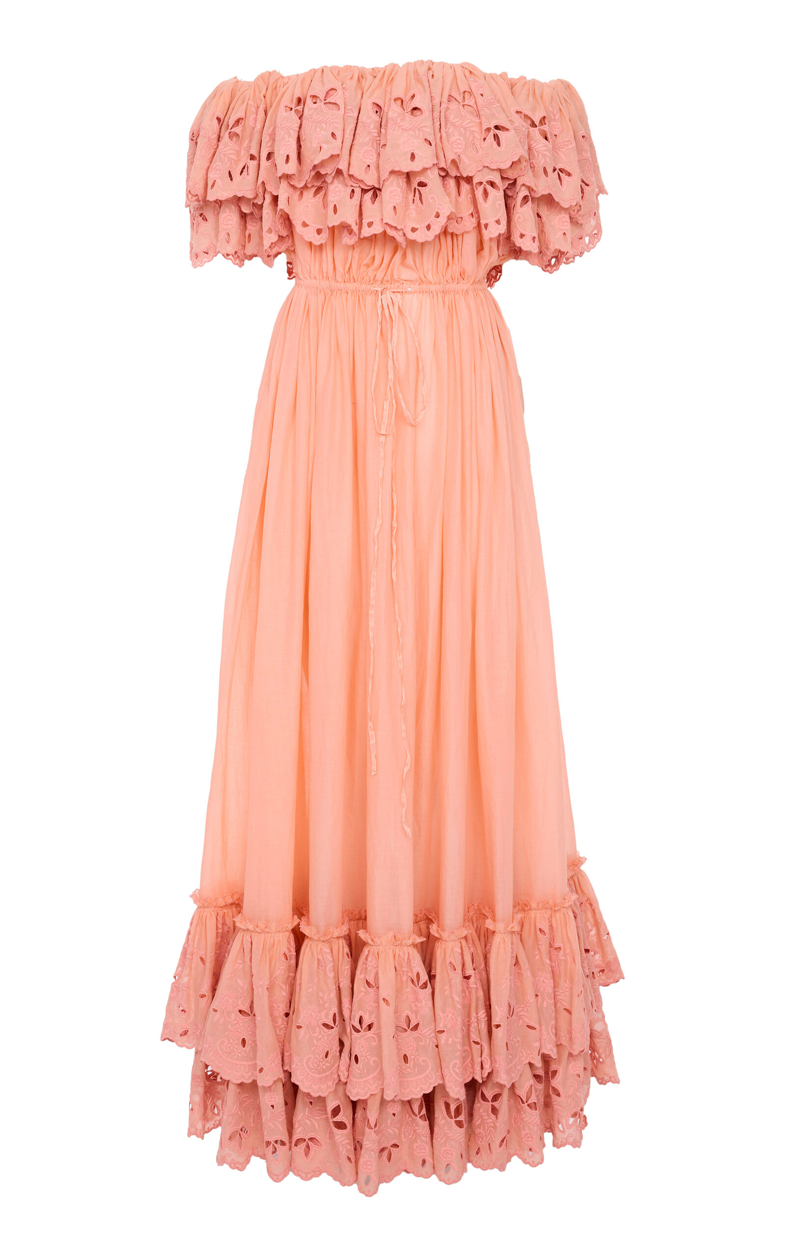 Chloé Embroidered Ruffle Cotton Maxi Dress In Pink