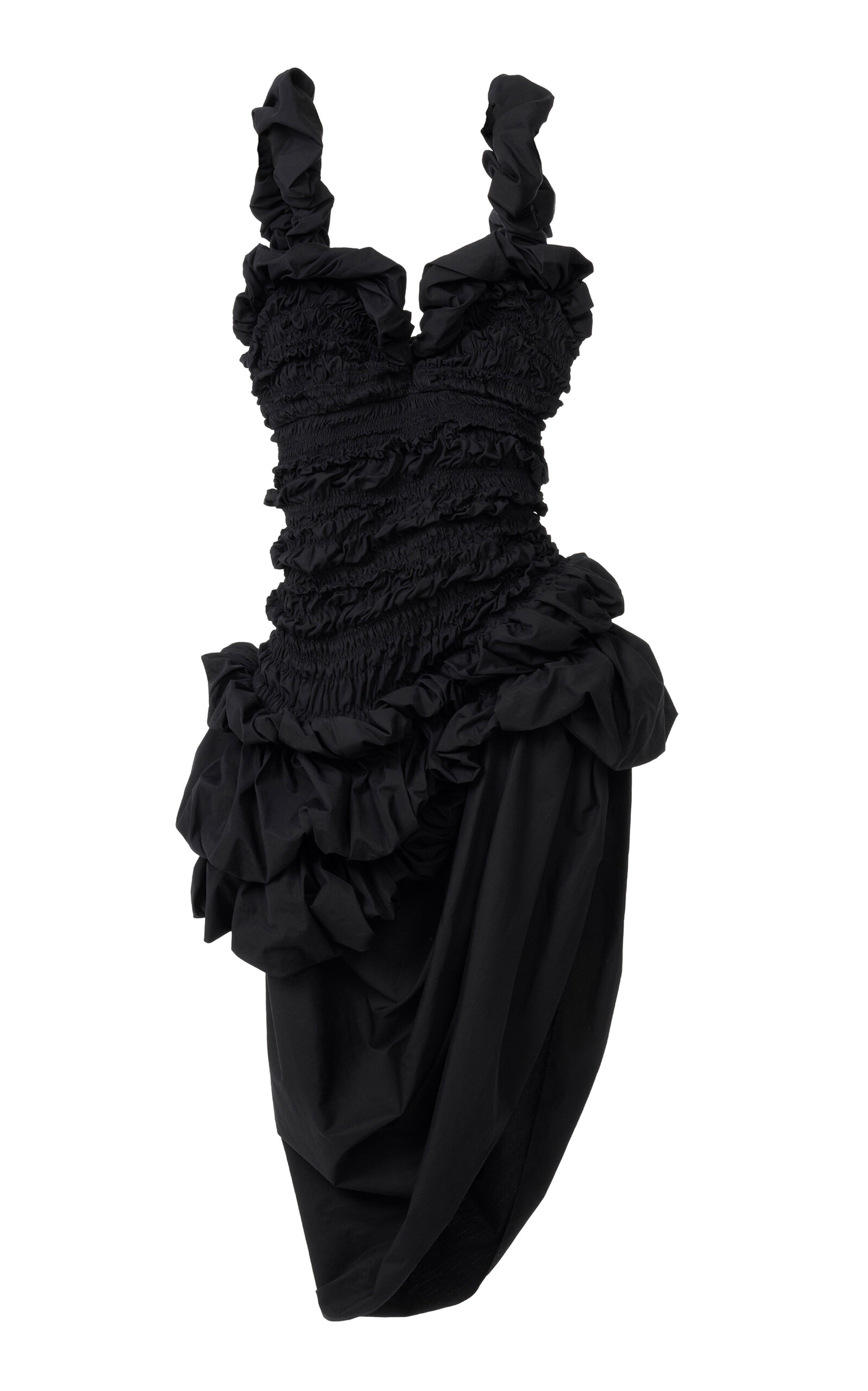 Chloé Ruffle Aysmmetric Cotton Midi Dress In Black
