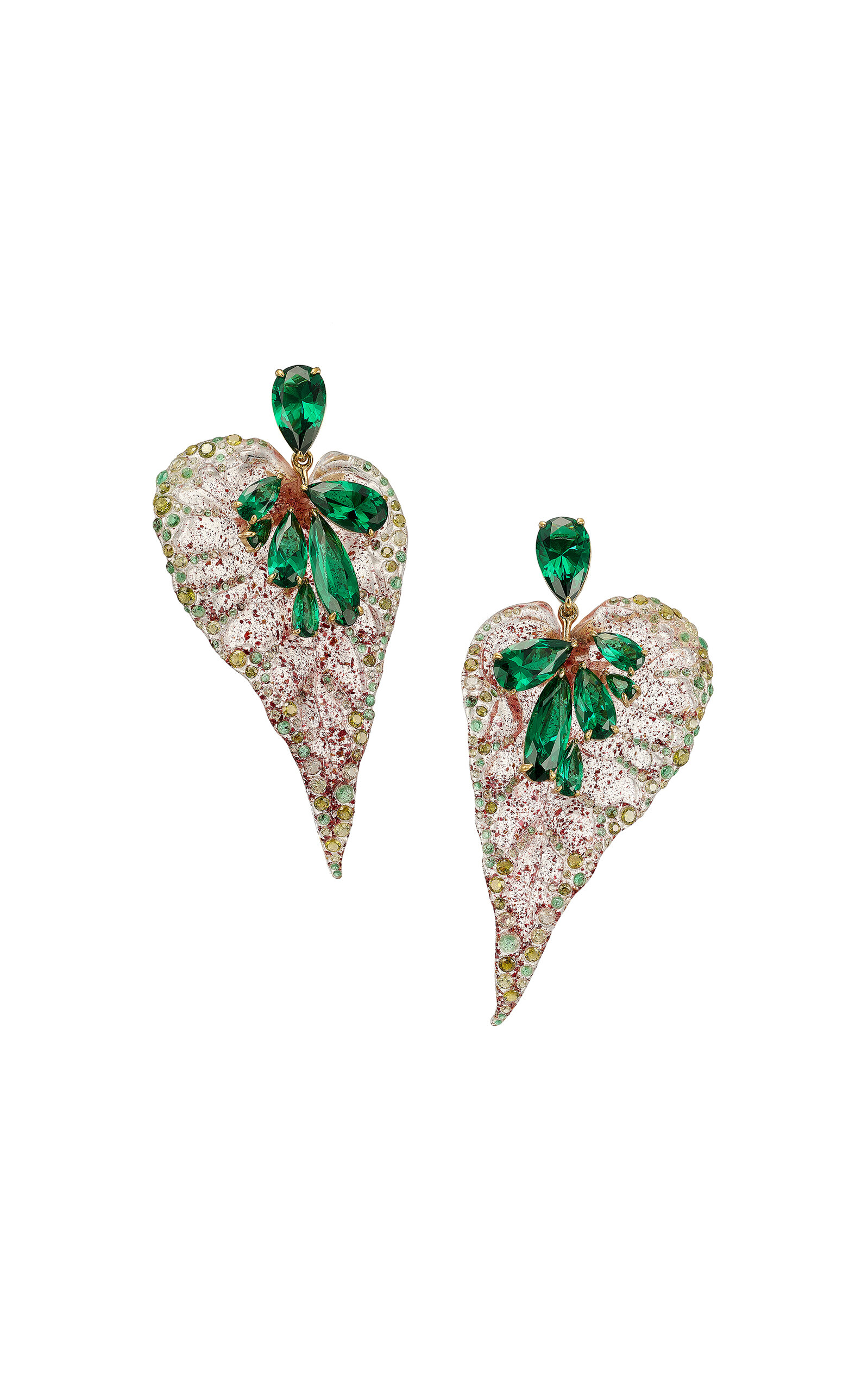 Anabela Chan 18k Yellow Gold Vermeil Emerald Beetroot Begonia Earrings In Green