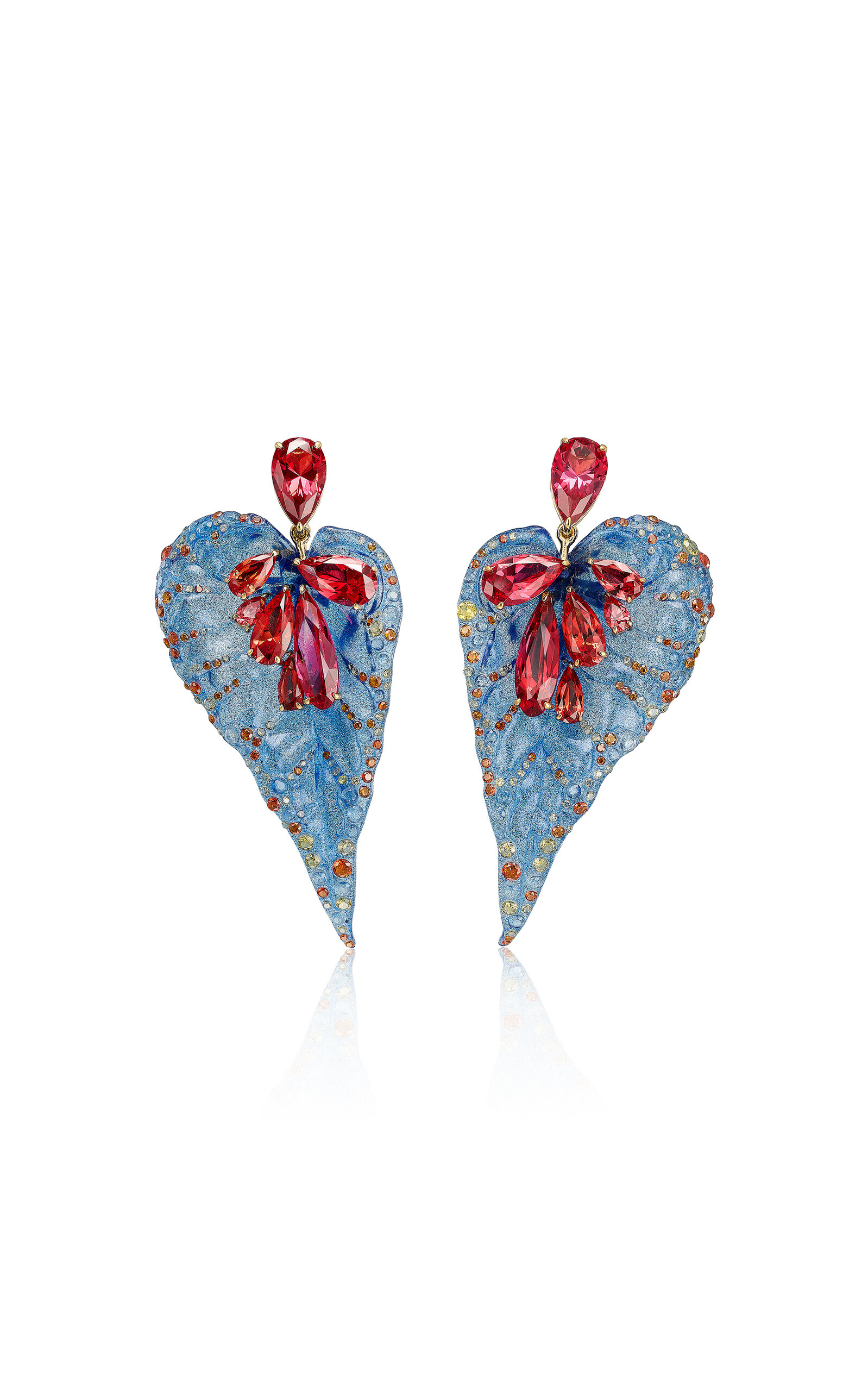 Anabela Chan 18k Yellow Gold Vermeil Ruby Blue Spirulina Begonia Earrings In Red