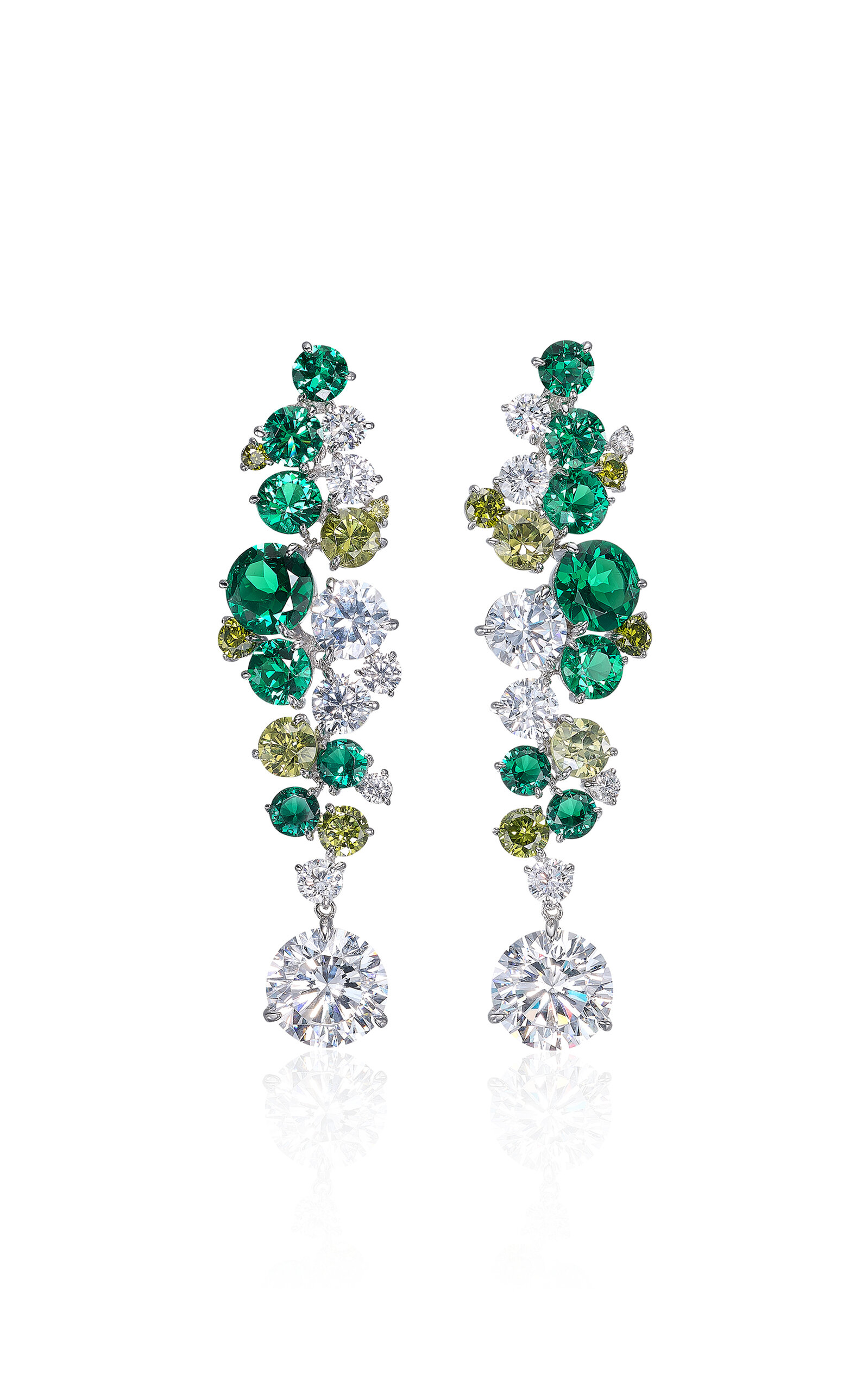 Anabela Chan Rhodium Vermeil; 14k White Gold Earring Posts Emerald Nectar Earrings In Green