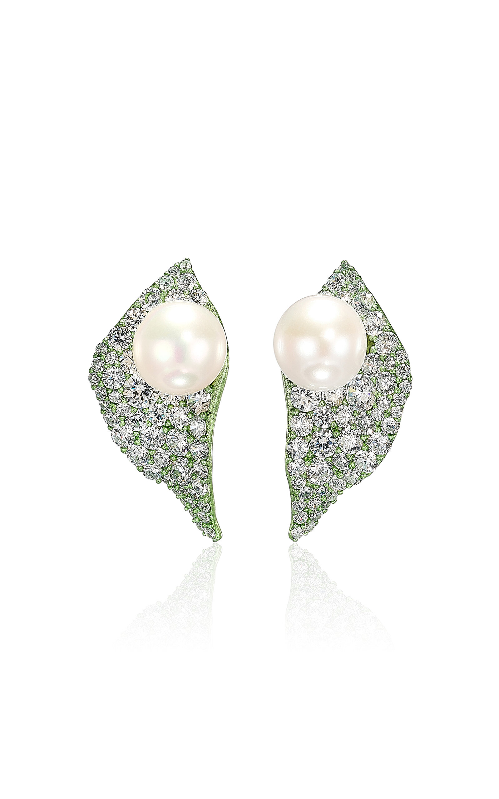 Anabela Chan Recycled Aluminium; 18K Yellow Gold Vermeil Citrus Leaf Blade Ear Studs - Green - OS - Only At Moda Operandi