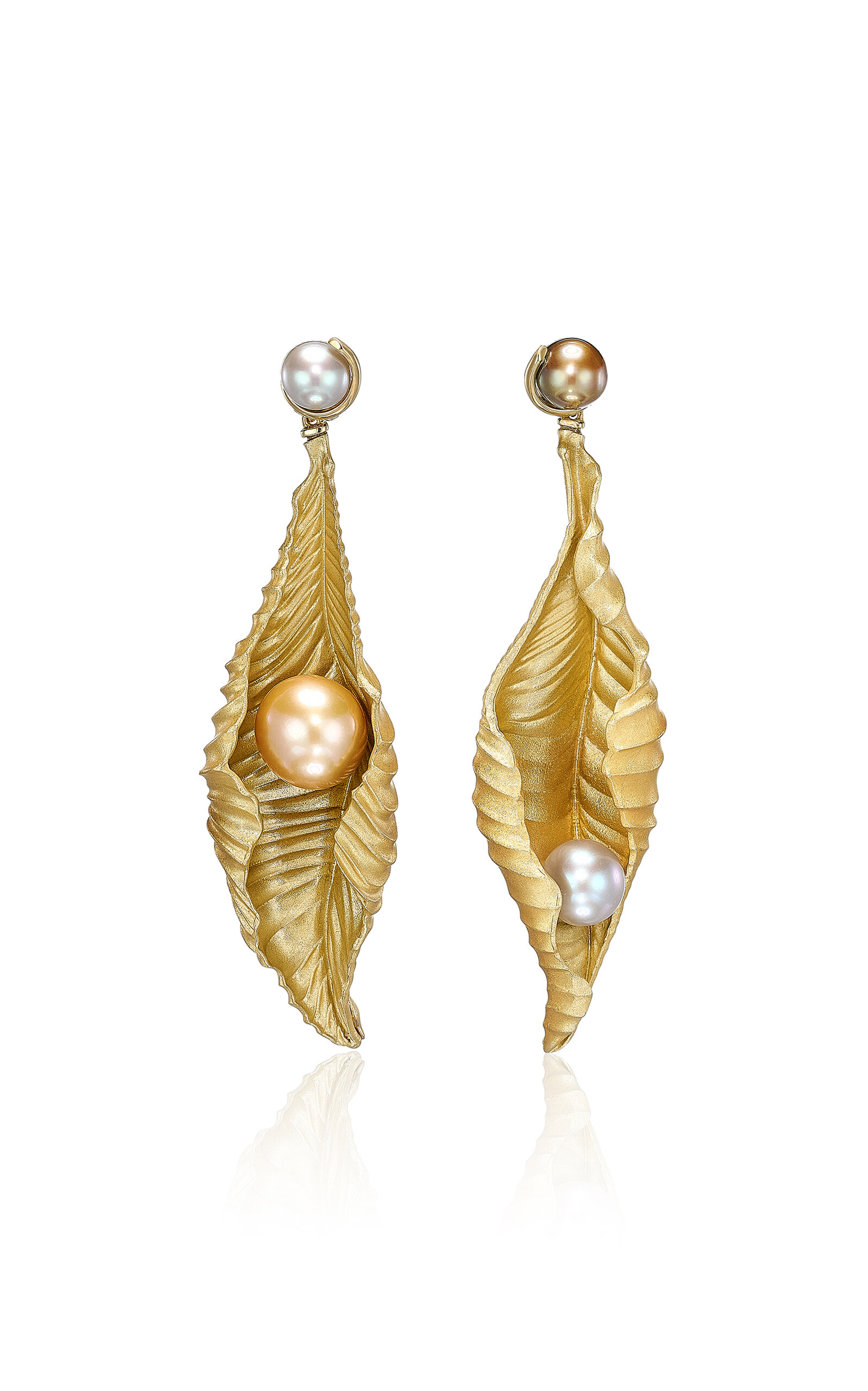 Anabela Chan Recycled Aluminium; 18k Yellow Gold Vermeil Champagne Acorn Leaf Earrings In Gold