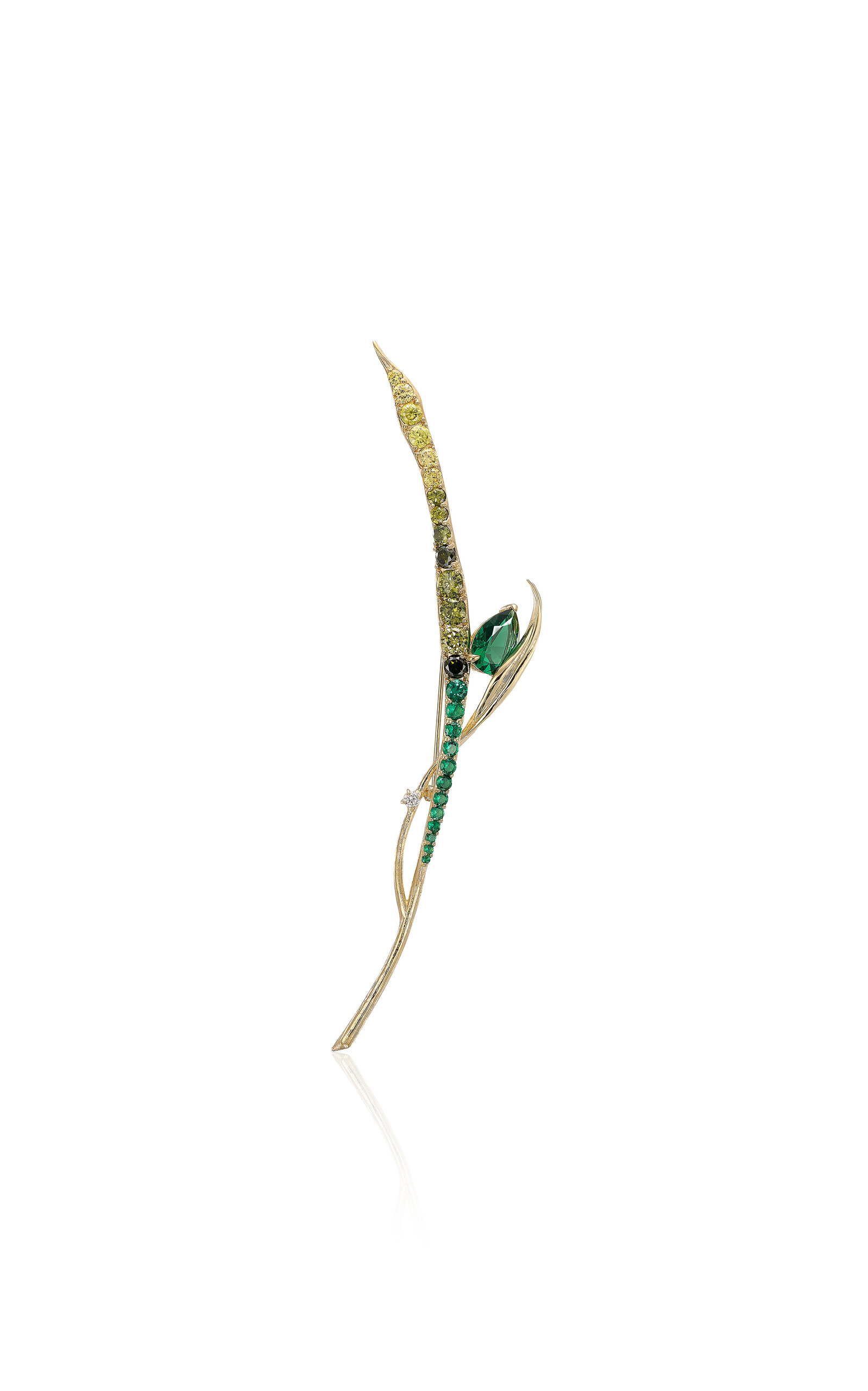 Anabela Chan 18k Yellow Gold Vermeil Emerald Blades Of Grass Brooch In Gold