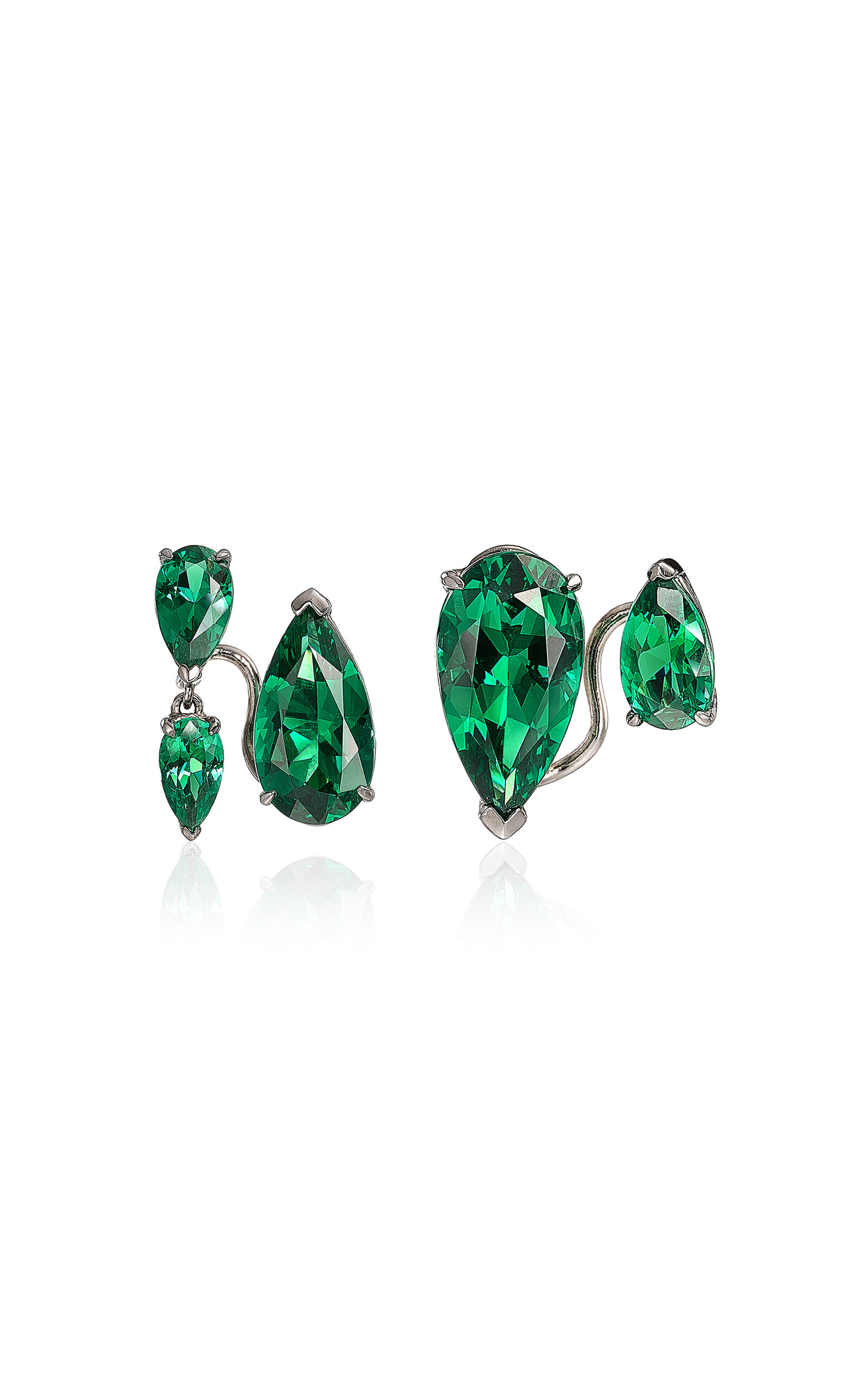 Anabela Chan Rhodium Vermeil Emerald Floating Ear Huggies In Green