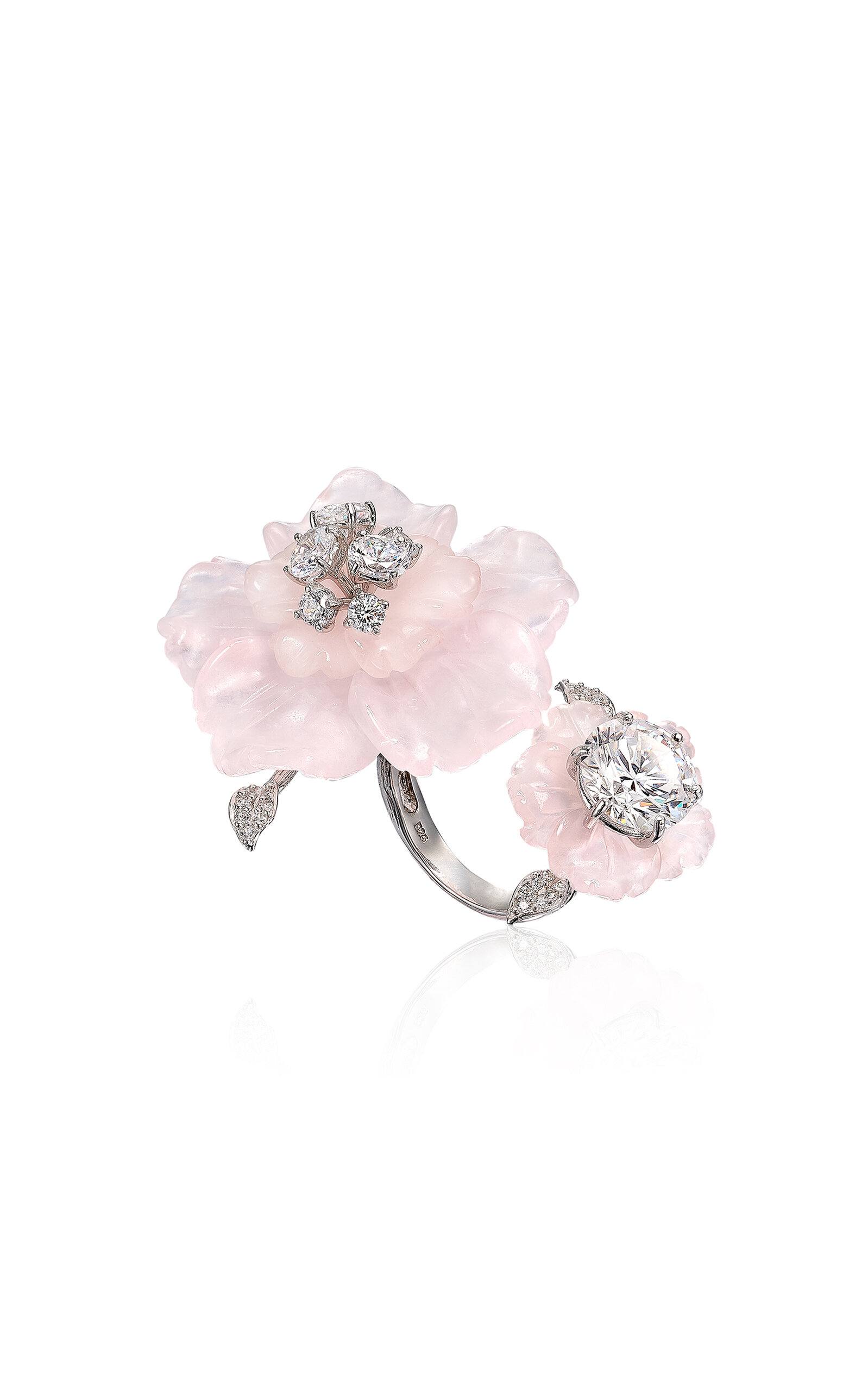 Anabela Chan Rhodium Vermeil Rose Quartz Sakura Ring In Pink