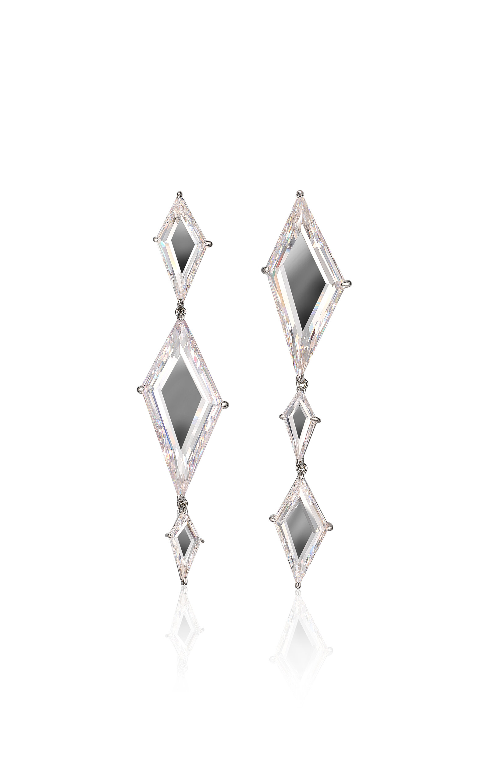 Anabela Chan Rhodium Vermeil Trinity's Shatter Earrings In White