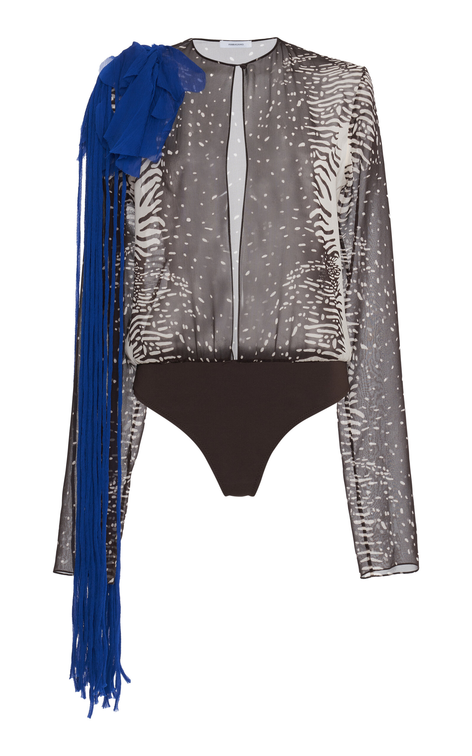 Ferragamo Printed Silk Sheer Top In Brown