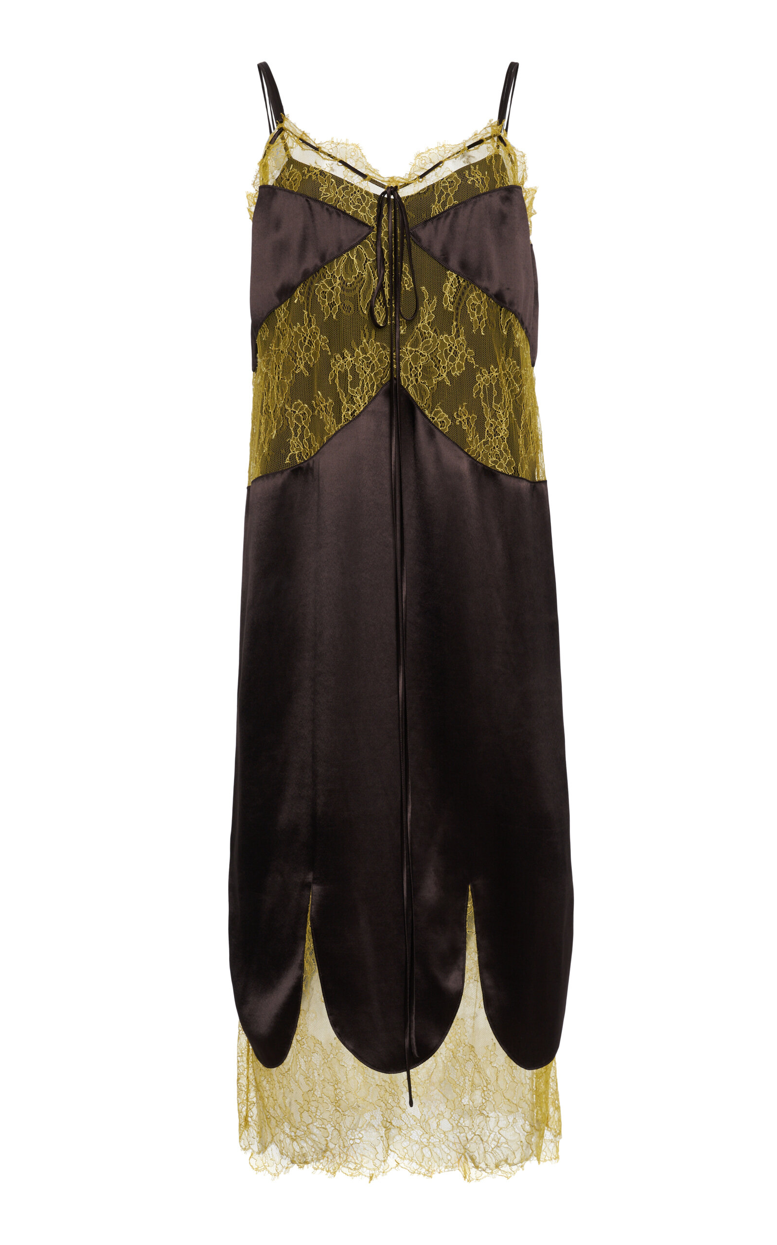 Ferragamo Lace-trimmed Midi Dress In Brown