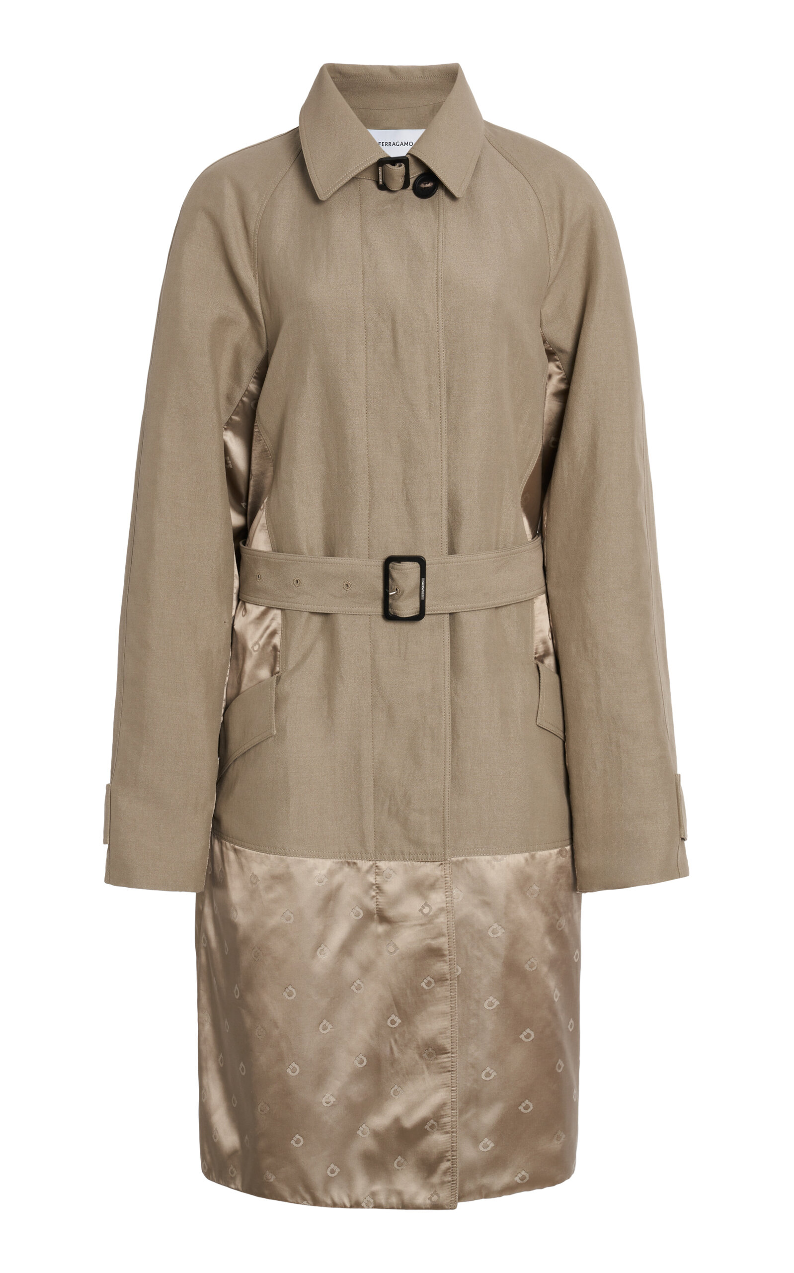 Ferragamo Structured Cotton-linen-blend Coat In Brown