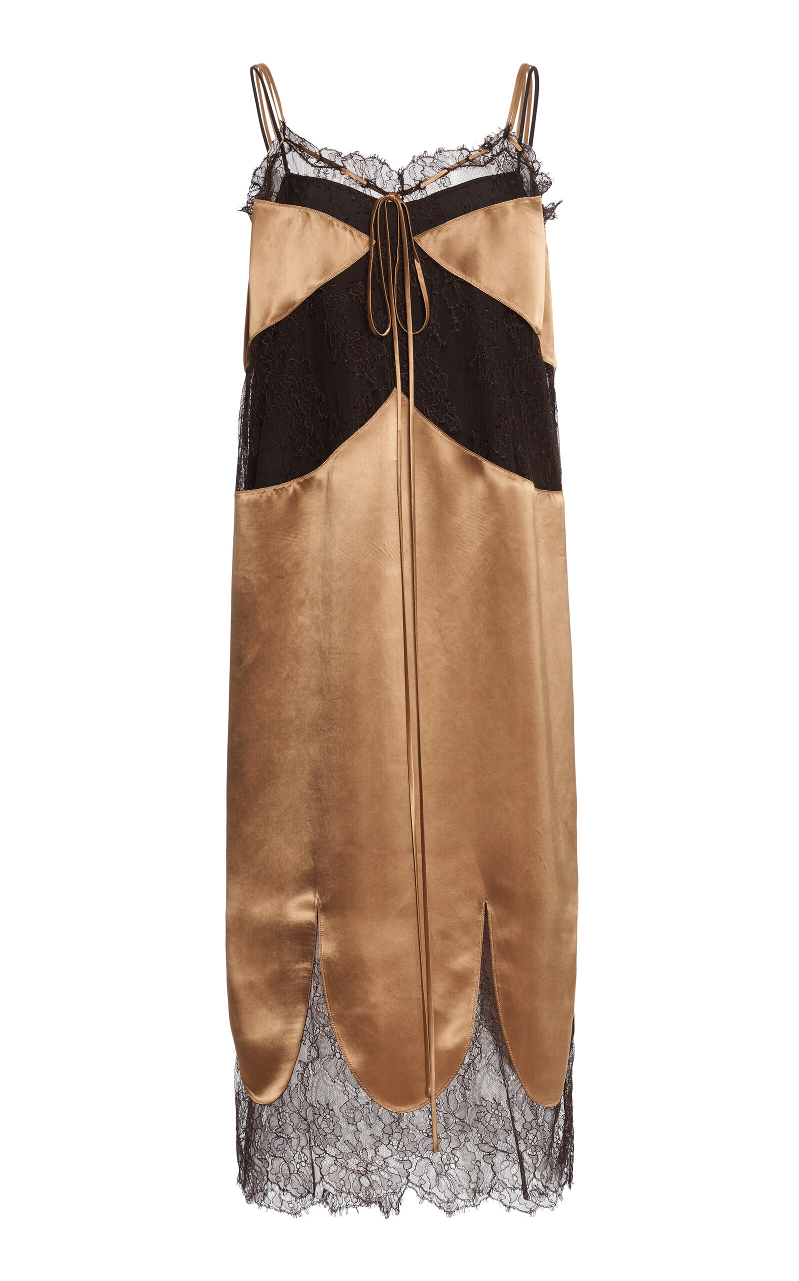 Ferragamo Lace-trimmed Midi Dress In Brown