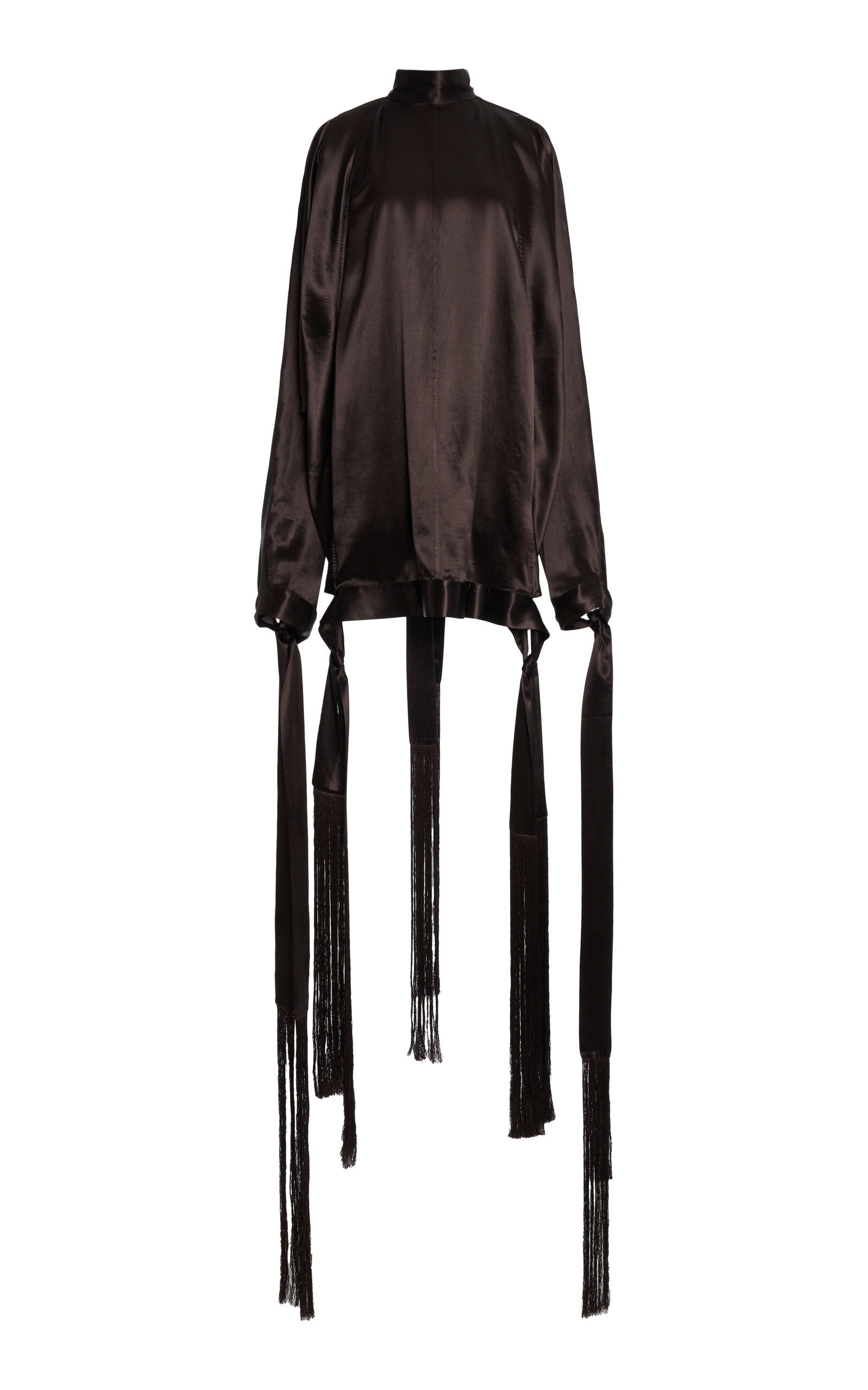 Ferragamo Satin Fringe Mini Dress In Brown