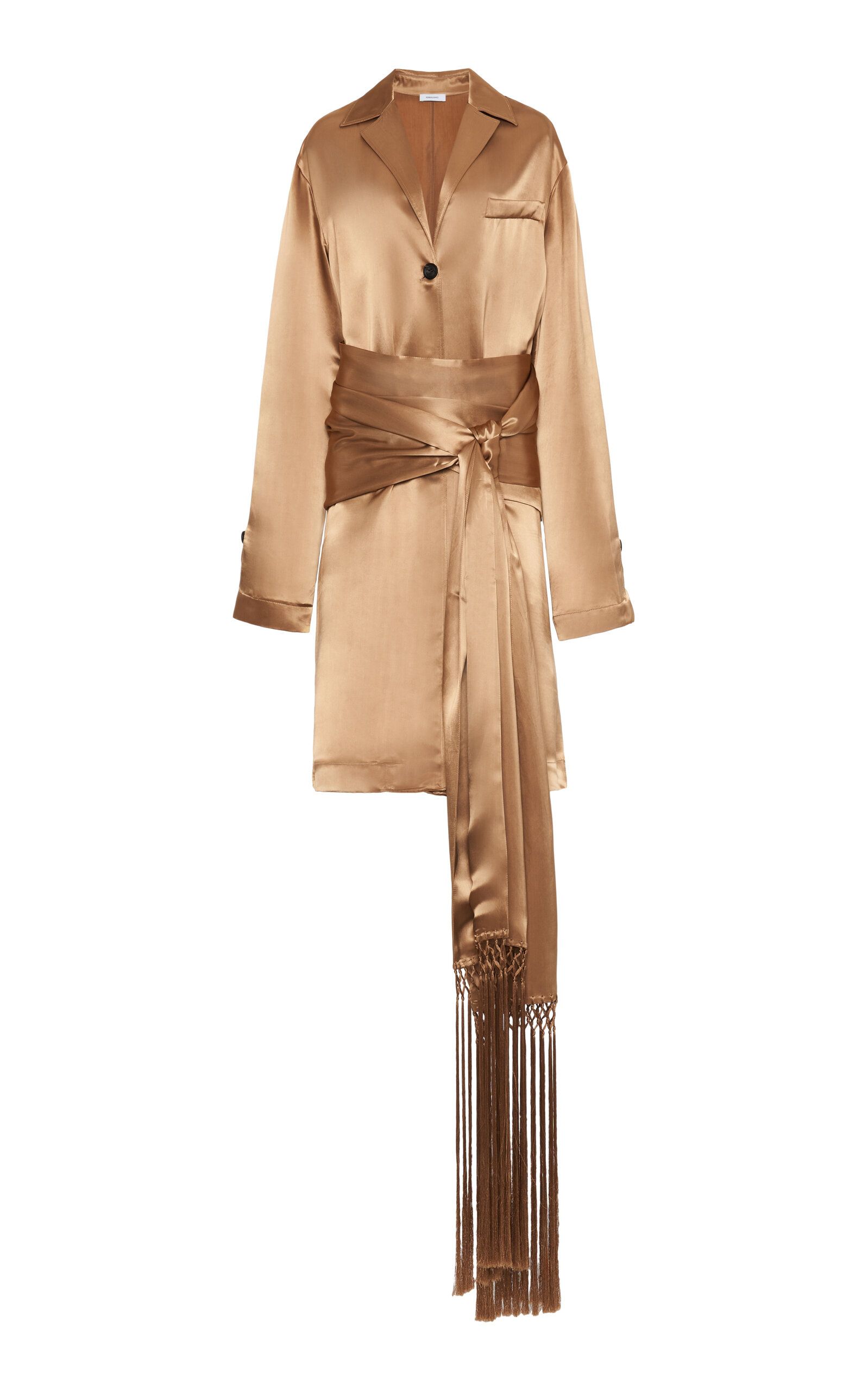 Ferragamo Satin Long-sleeve Shirt In Brown
