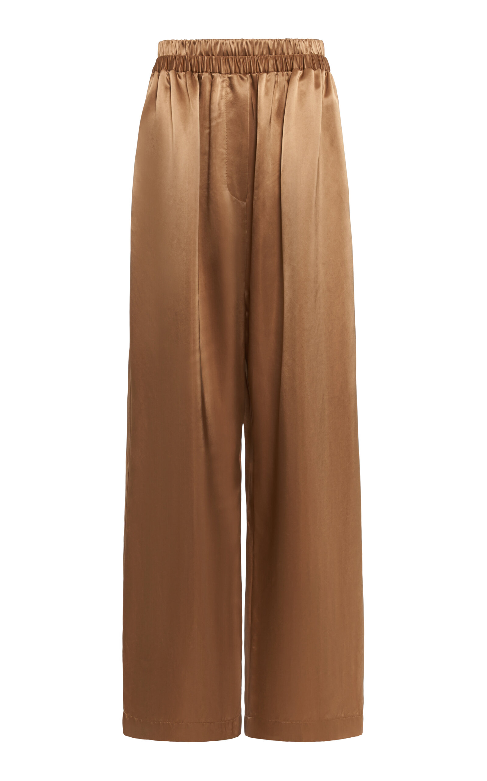 Ferragamo Satin Wide-Leg Trousers - Tan