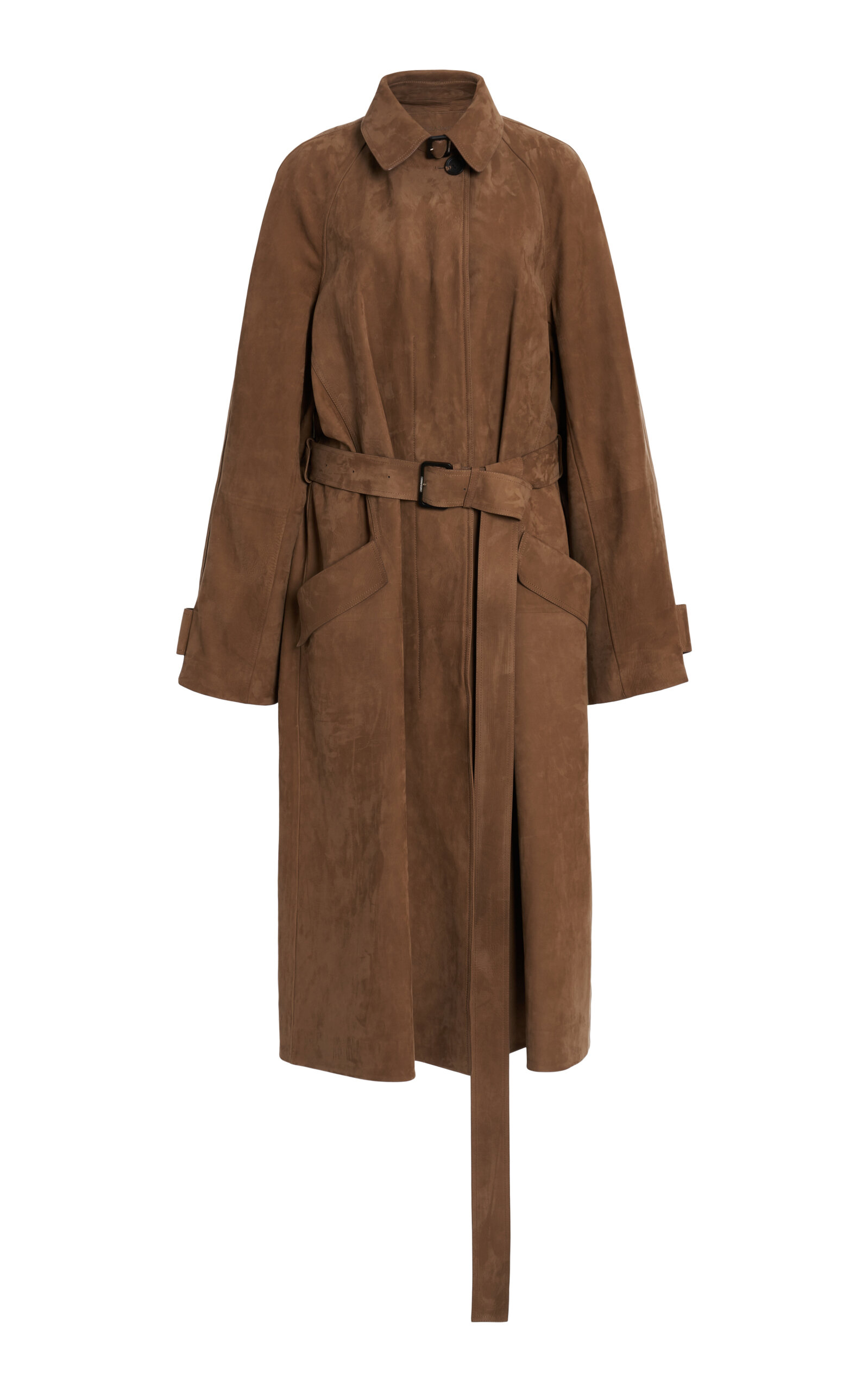 Ferragamo Suede Nubuck Single-breasted Coat In Brown
