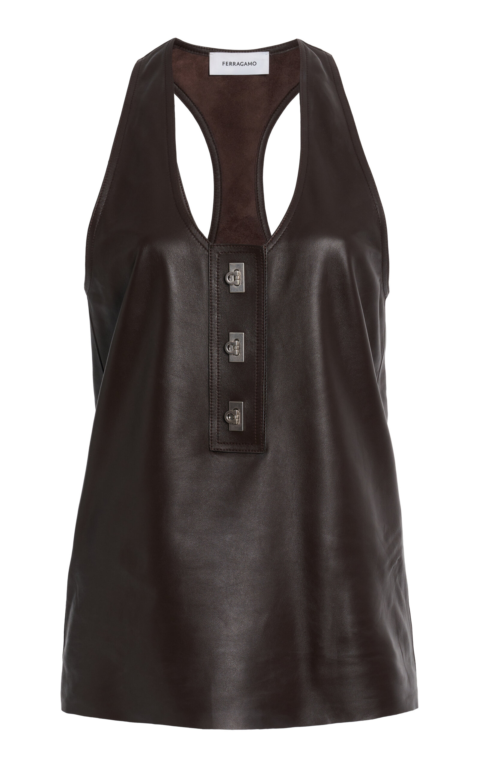 Ferragamo Leather Halter Top In Brown