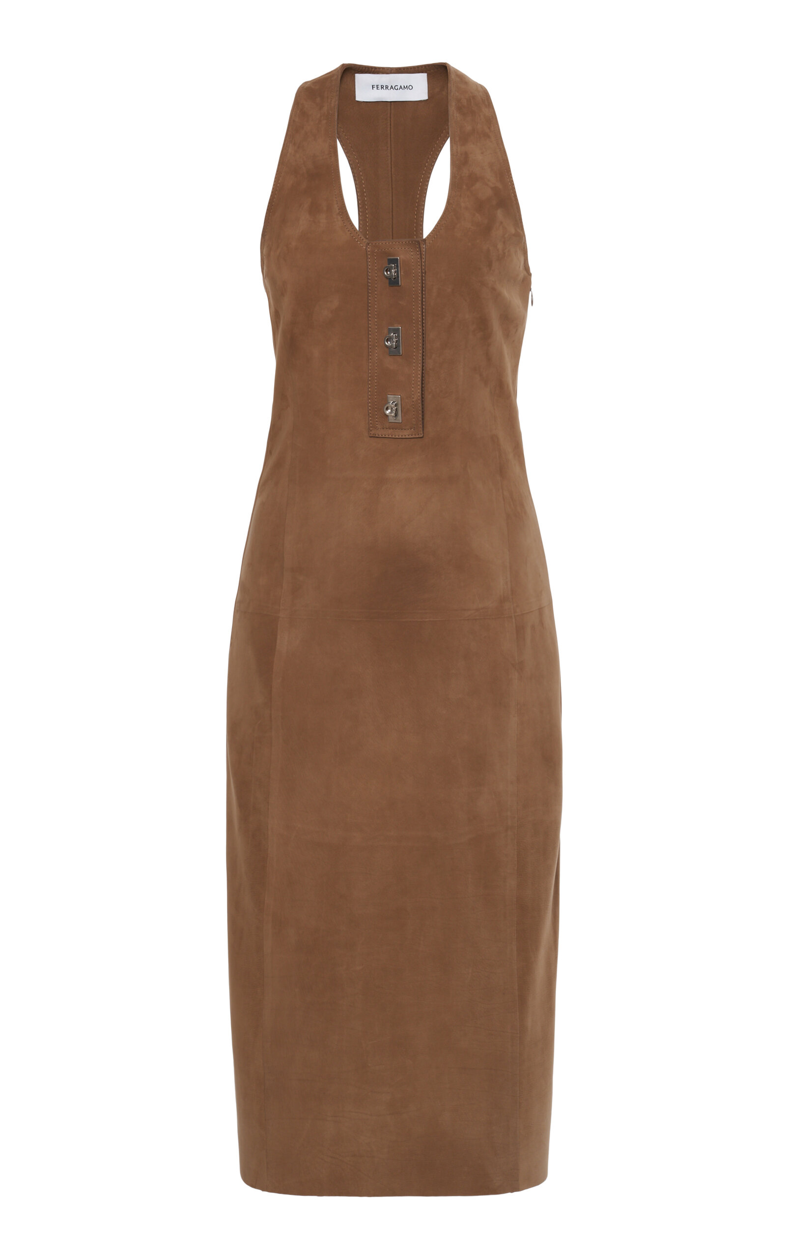 Ferragamo Nubuck Halter Midi Dress In Brown