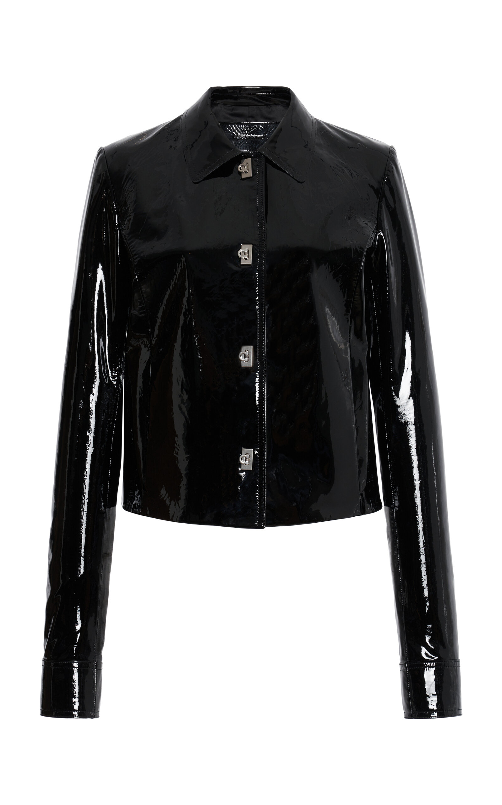 Ferragamo Lambskin Patent Single-breasted Jacket In Black