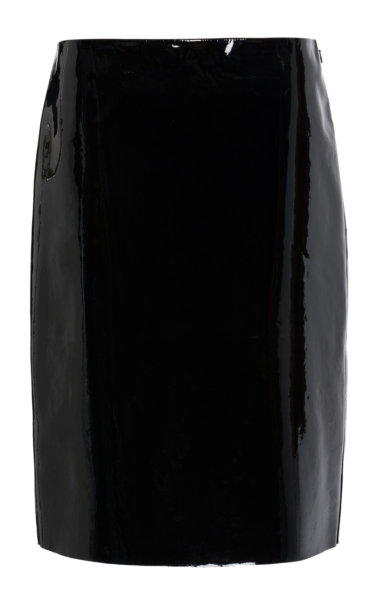 Ferragamo Lambskin Patent Midi Skirt In Black