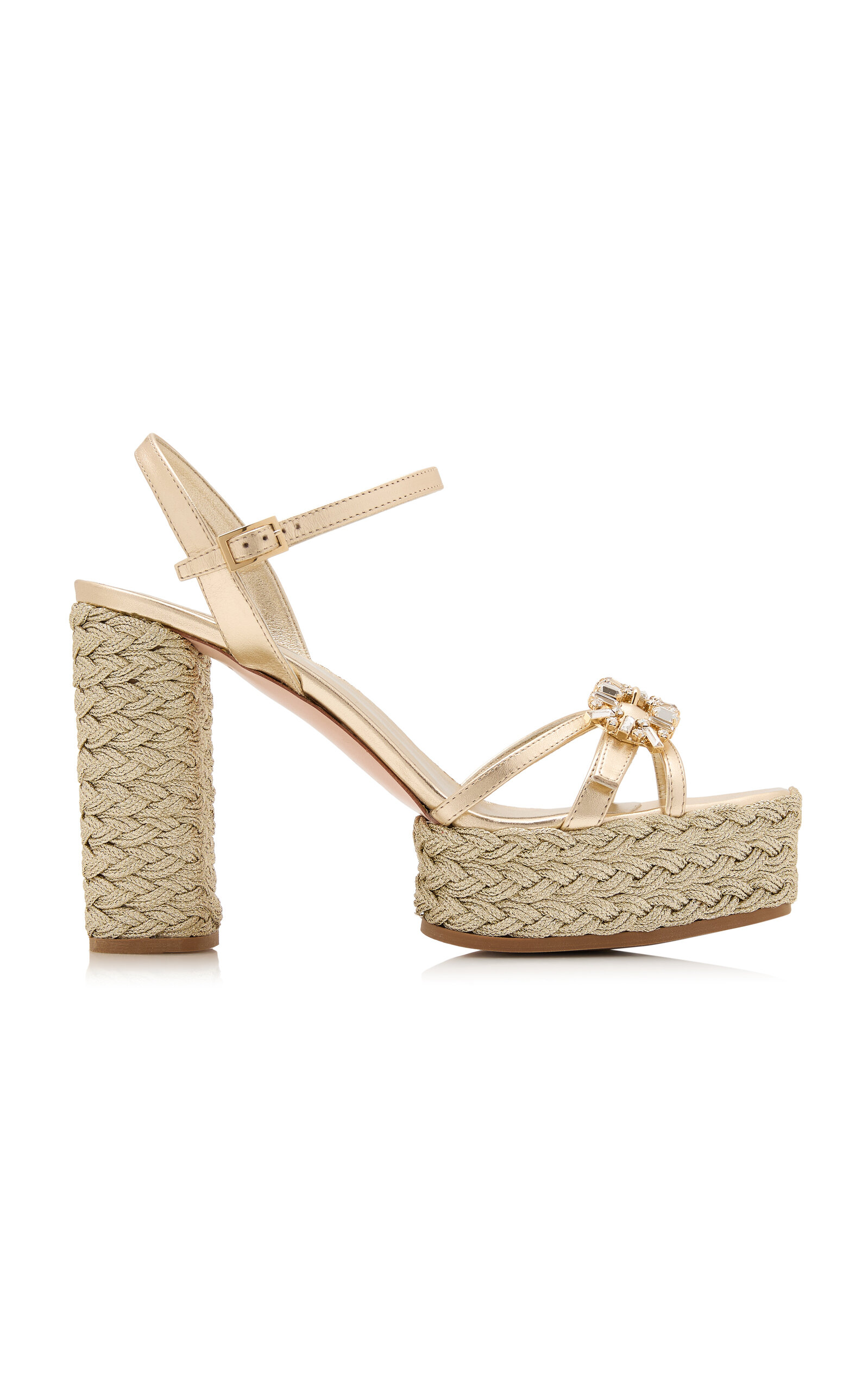 Roger Vivier Crystal Leather Platform Espadrille Sandals