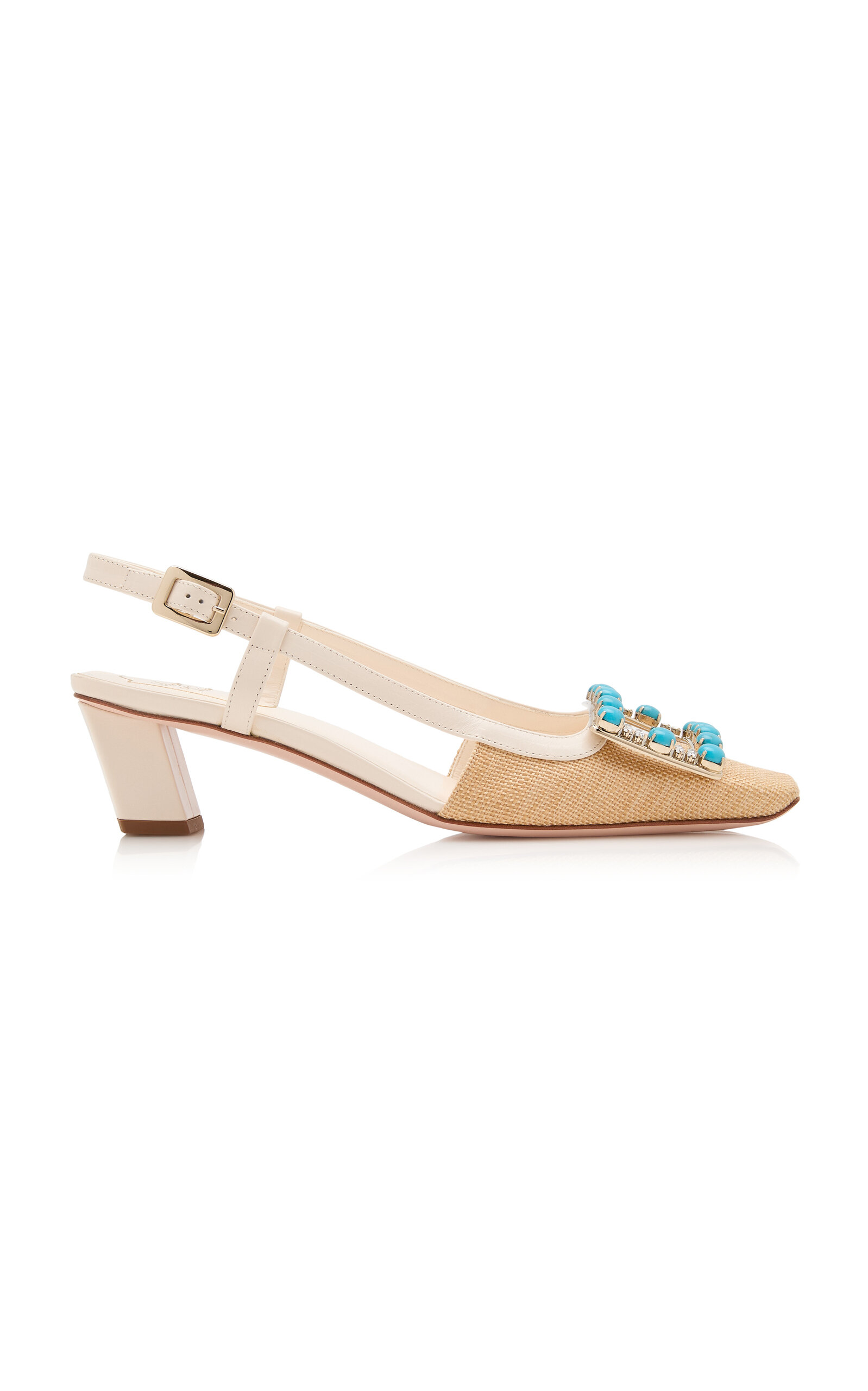 Roger Vivier Belle Vivier Stoned Raffia Slingback Pumps