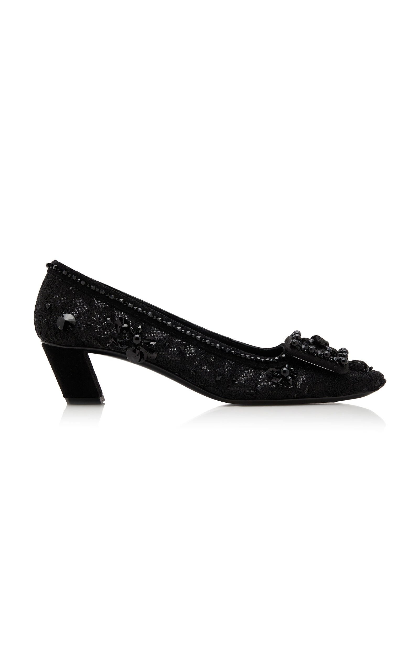 Roger Vivier Lace Embroidery Slingbacks In Black