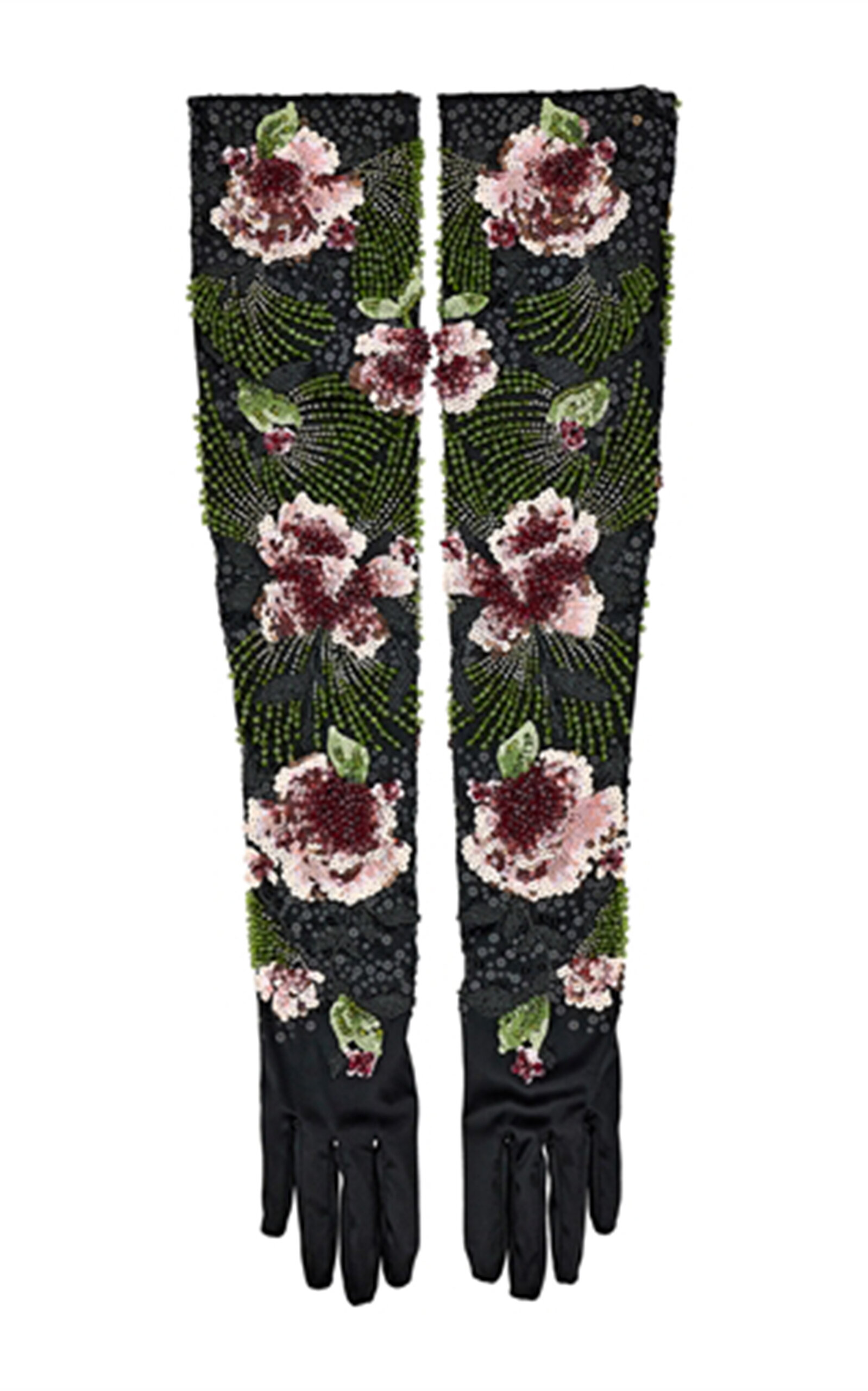 Versace Embroidered Duchess Satin Gloves - Black