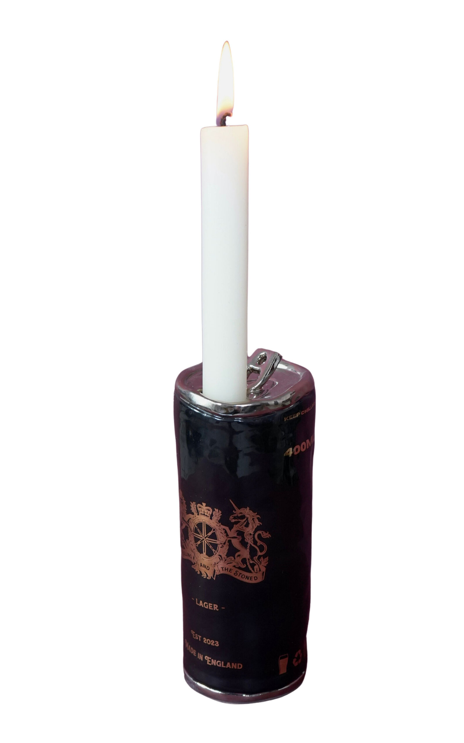 The Rolling And The Stoned Beer Can Candle Holder - Black