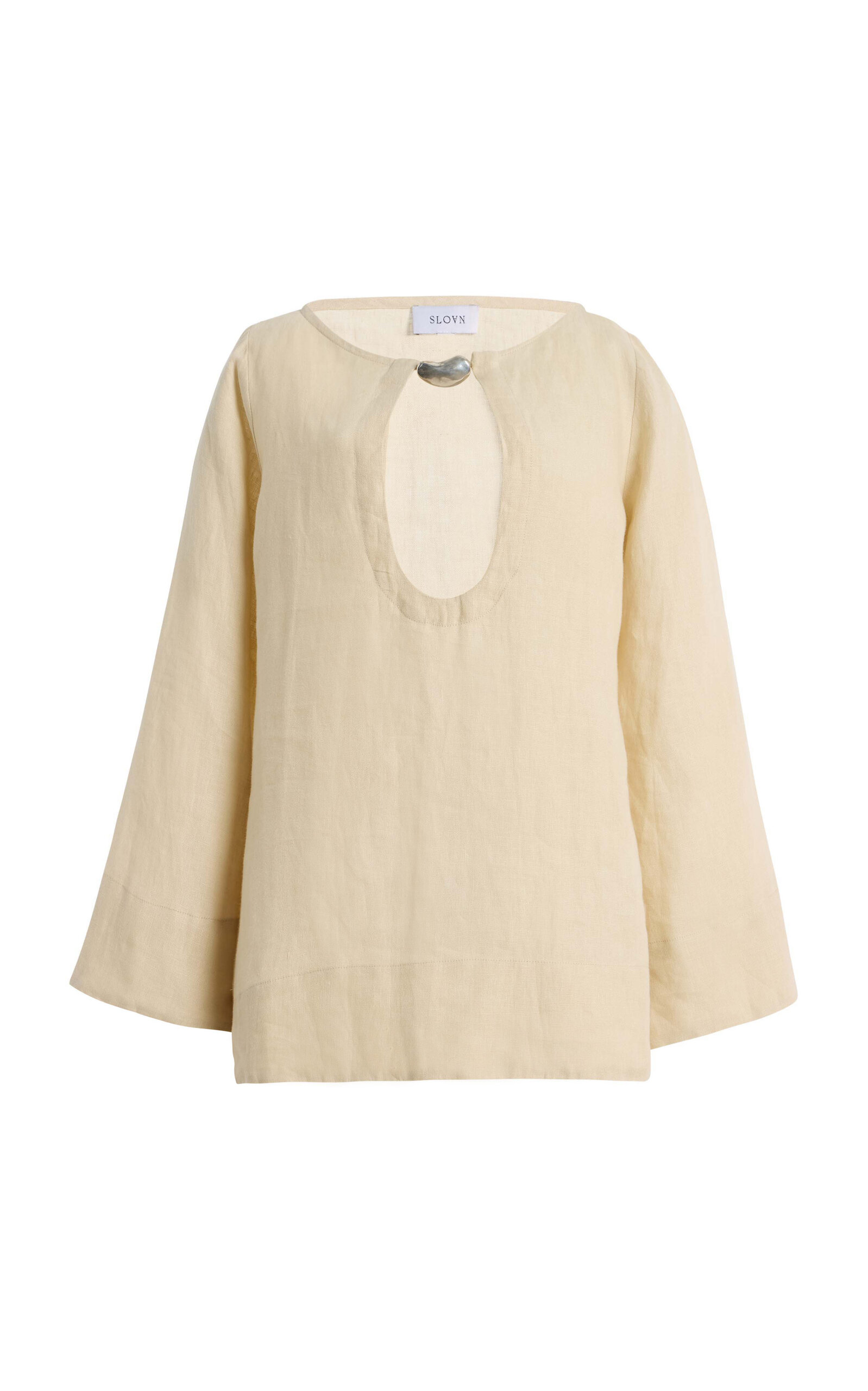 Sloan Exclusive Keyhole Linen Mini Kaftan Set In White