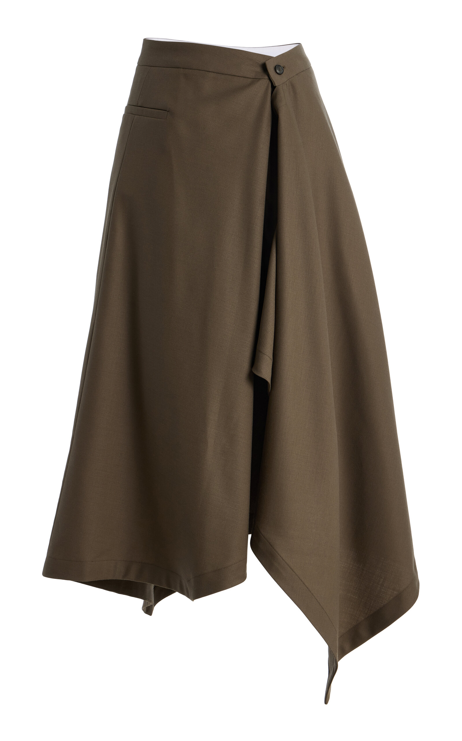 Sloan Exclusive Summer Wool Asymmetric Midi Skirt In Brown