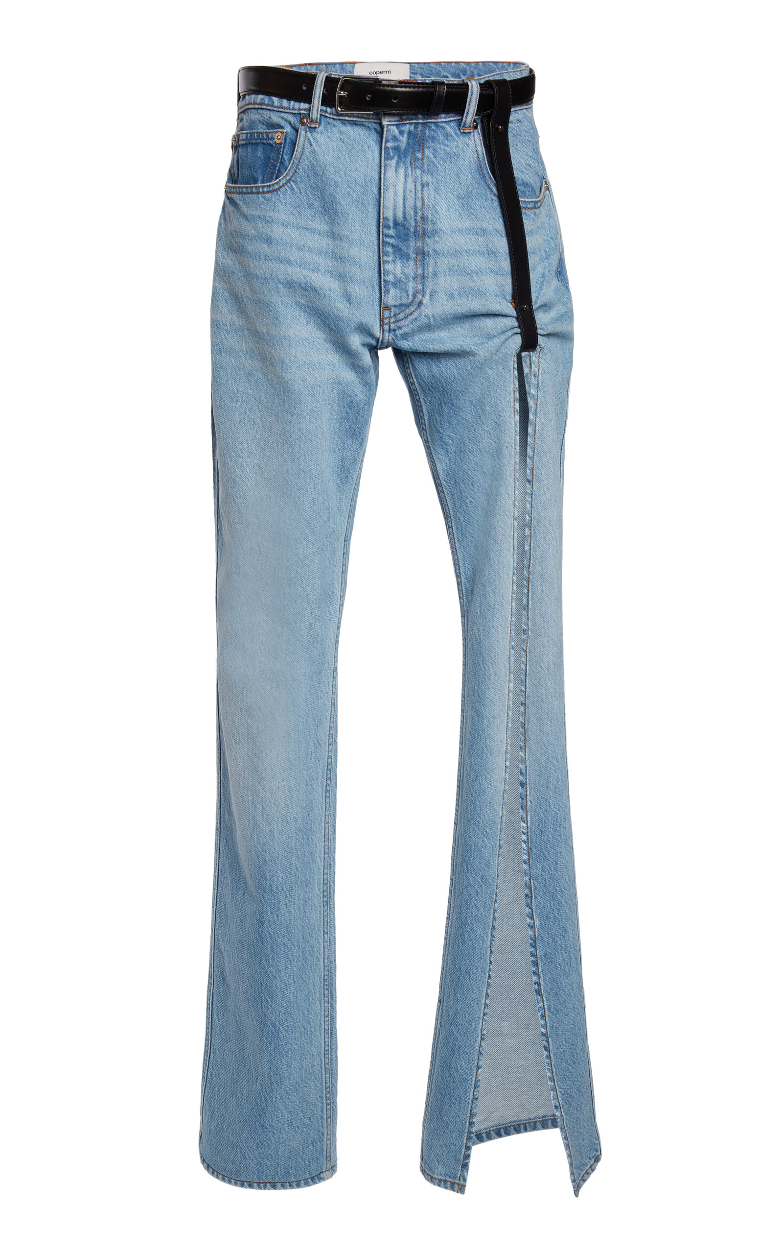 Coperni Slit-Detail Denim Suspended Pants - Light Wash
