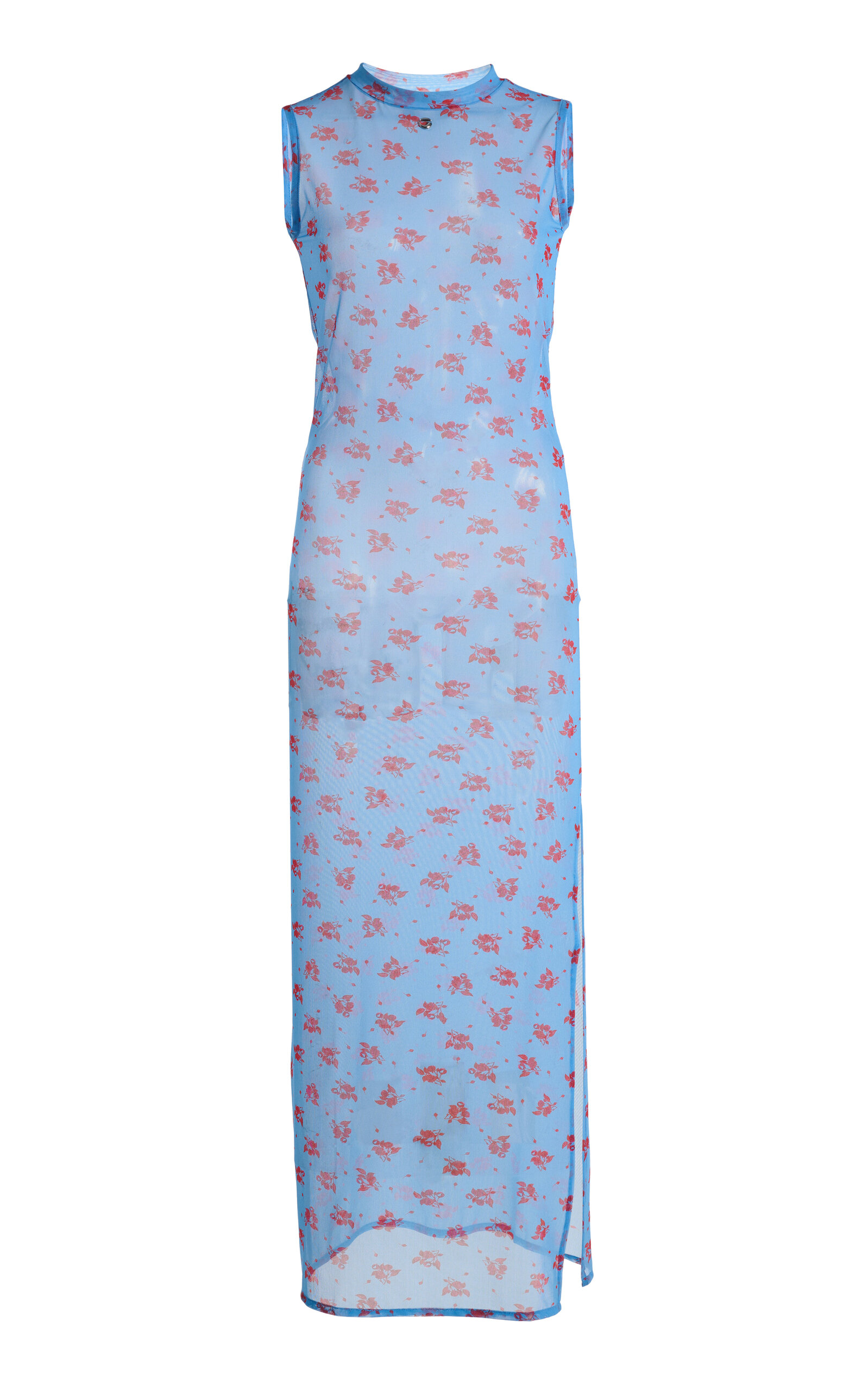 Coperni Printed Mesh Maxi Dress In Blue