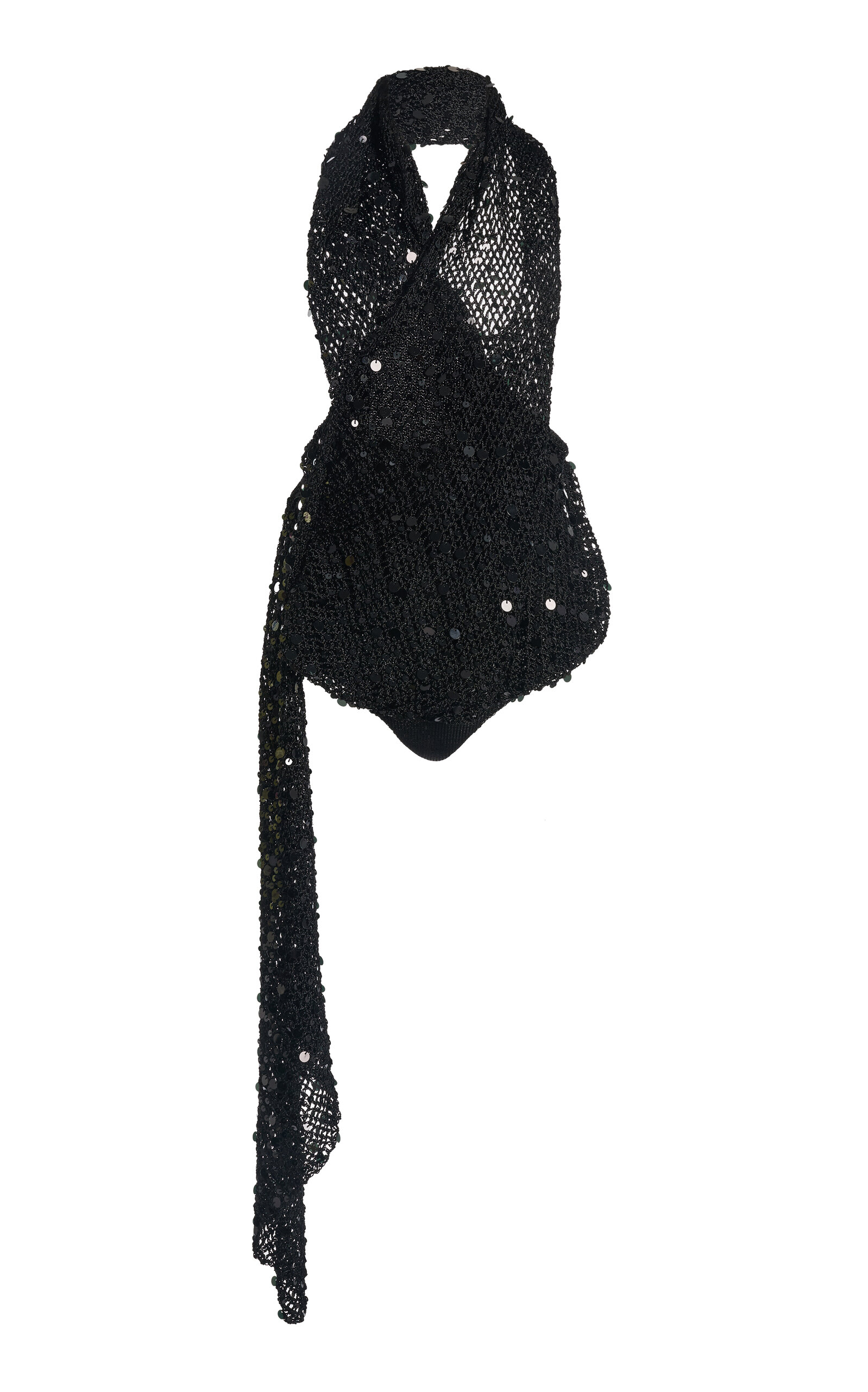 Coperni Draped Sequin Crochet Bodysuit - Black - XS