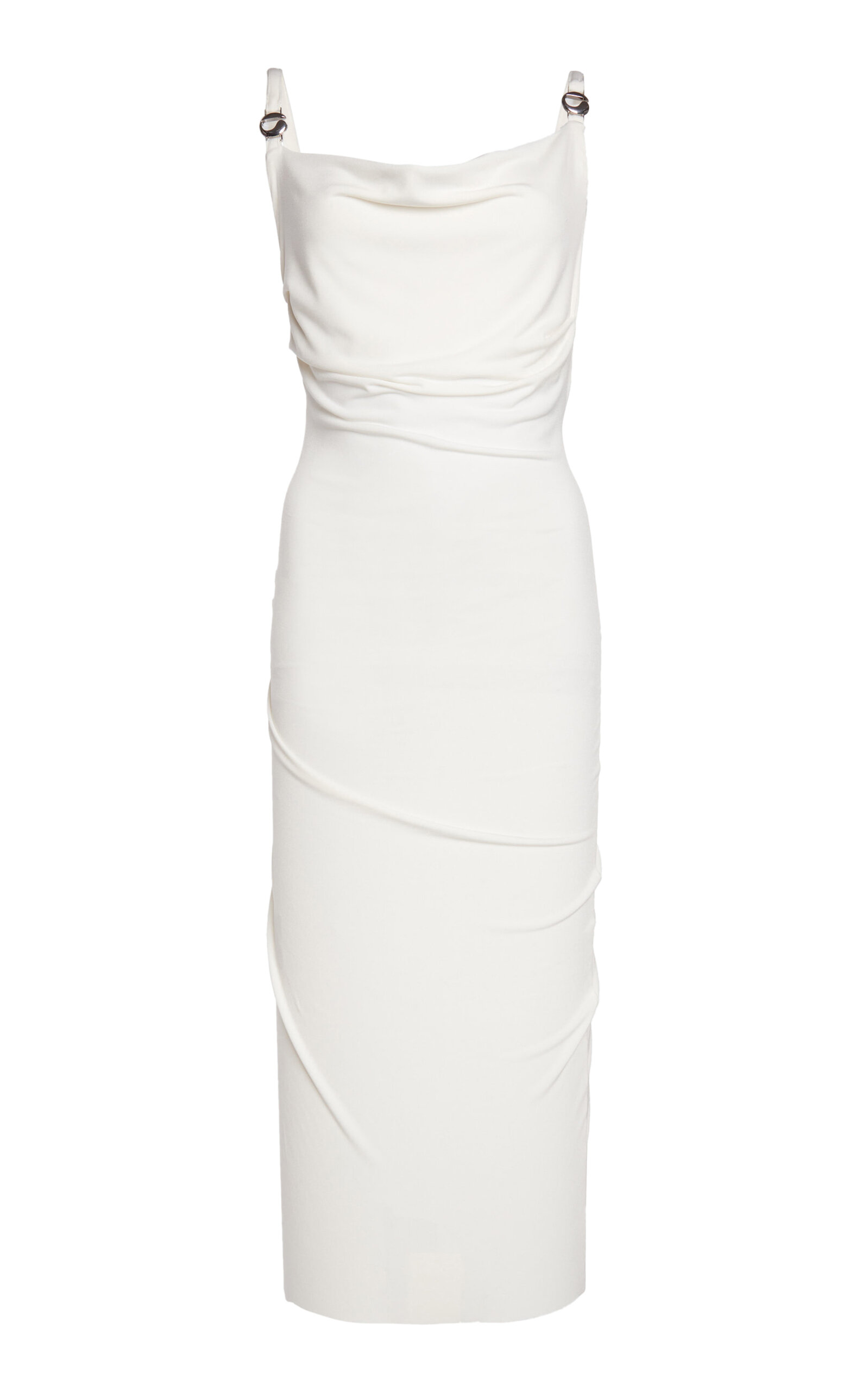 Coperni Printed Logo Ruched Midi Dress - White