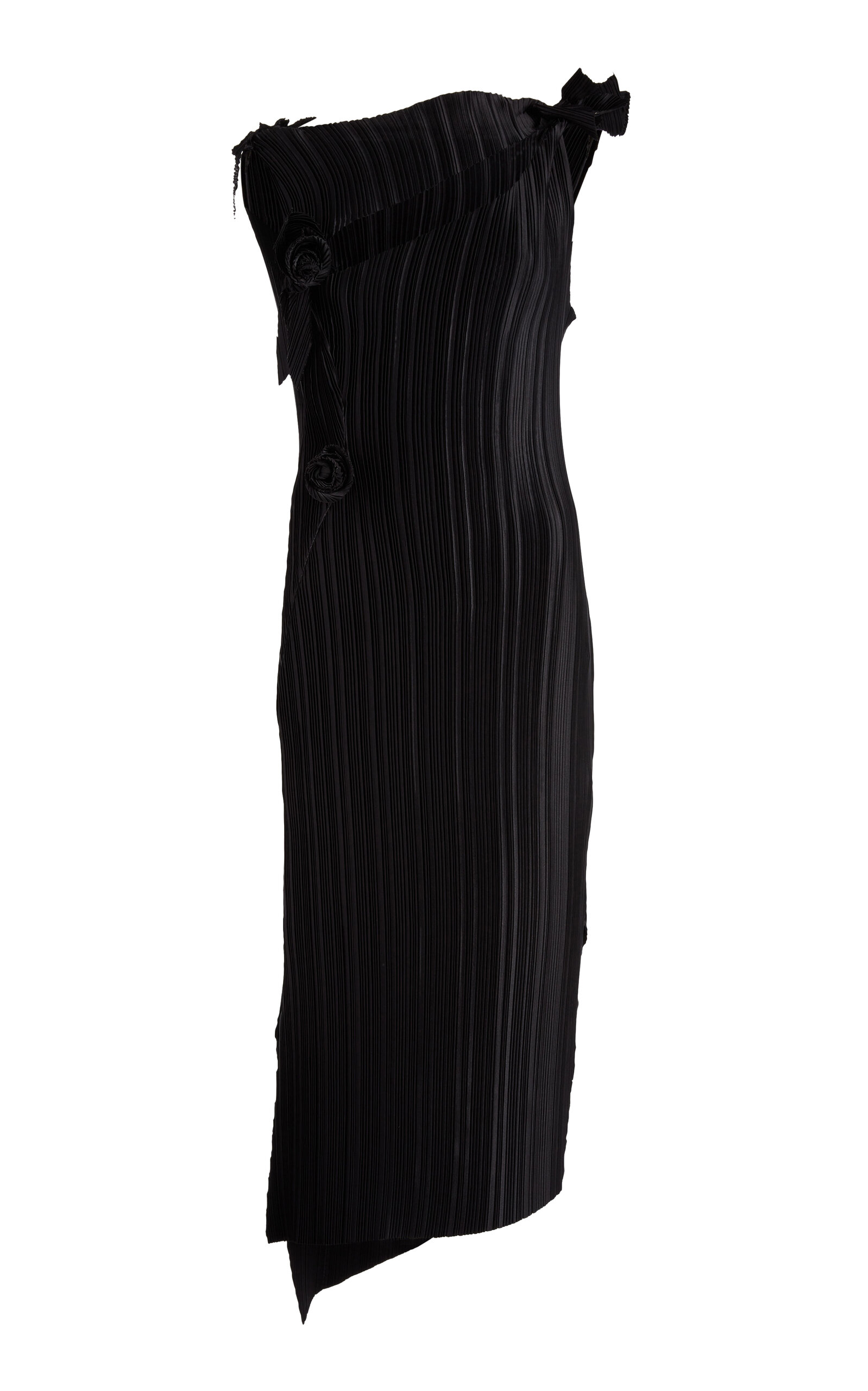 Coperni Pleated Flower Midi Gown In Black