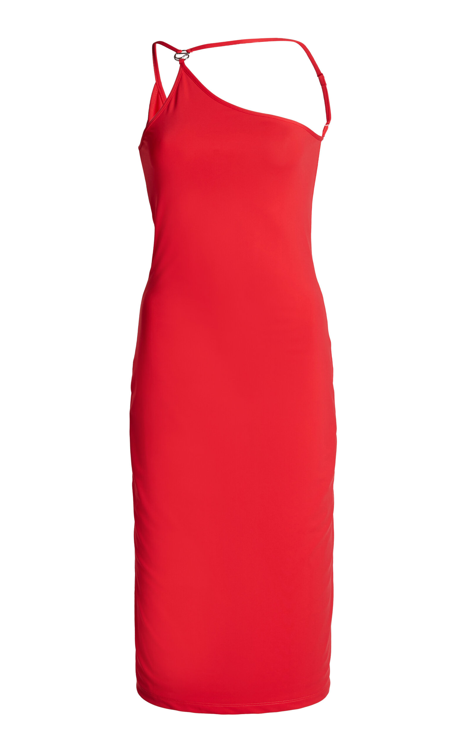 Coperni Asymmetric One-shoulder Midi Dress In Red