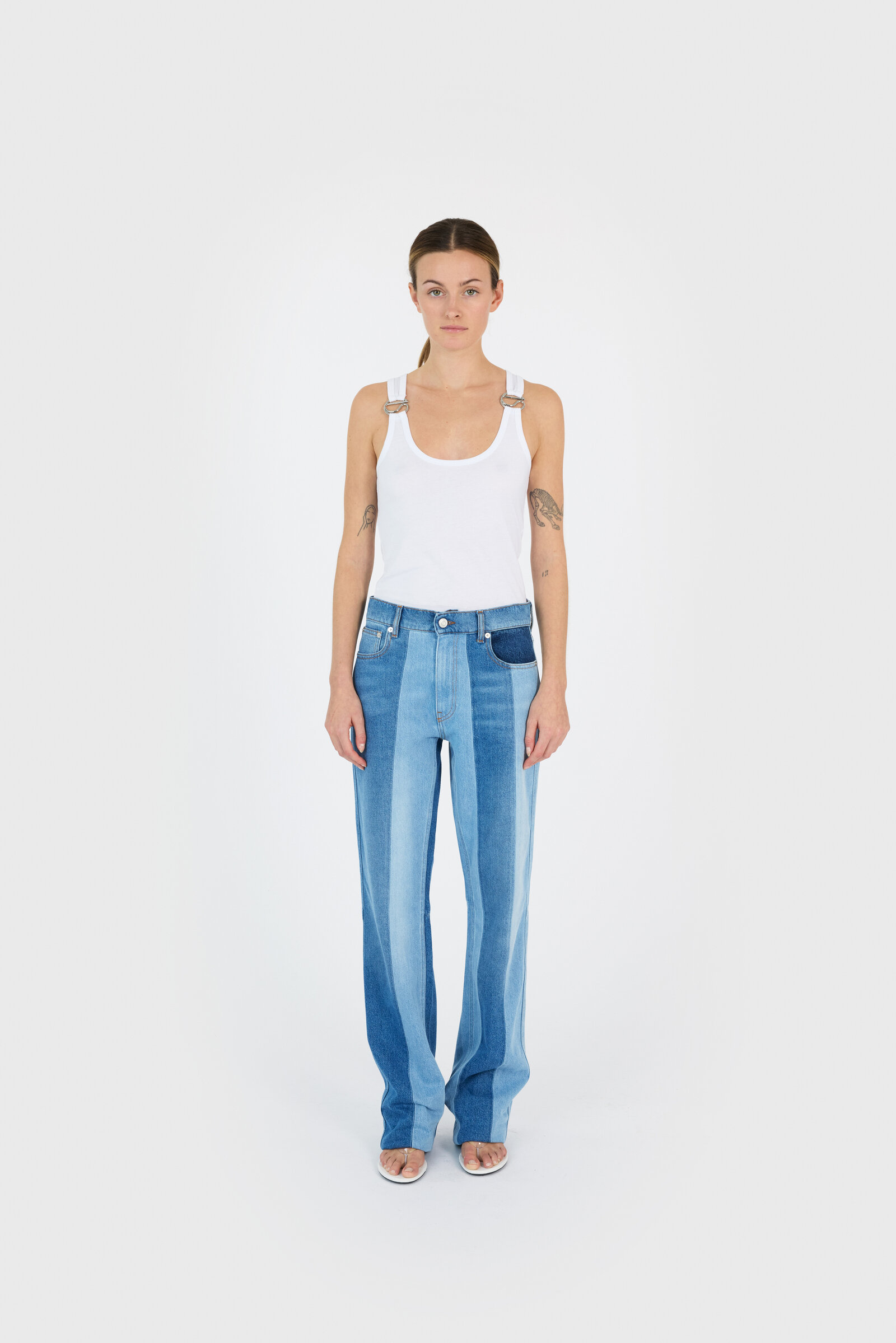 Coperni Denim Patchwork Boyfriend Pants In Blue