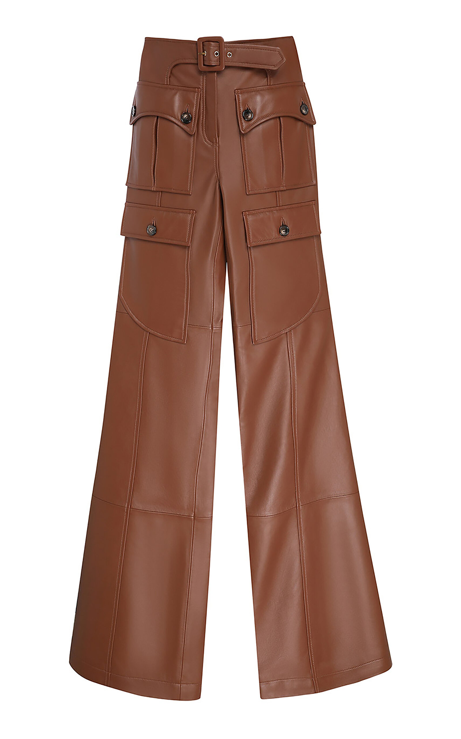 Zimmermann Luna Pocket-detailed Leather Flared Pants In Brown