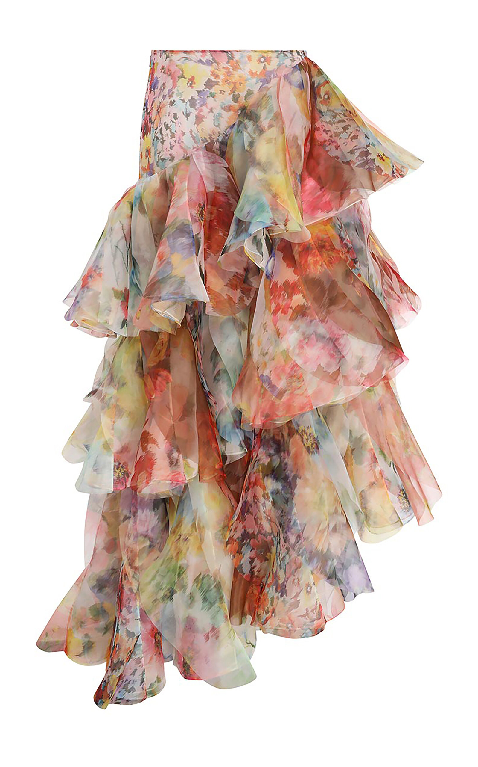 Zimmermann Luna Ruffled Floral Midi Skirt In Multi