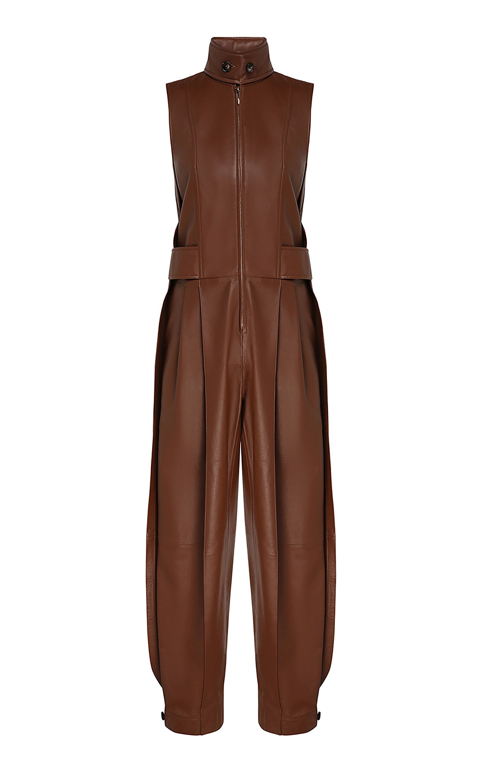 Zimmermann Luna Wide-leg Leather Jumpsuit In Brown