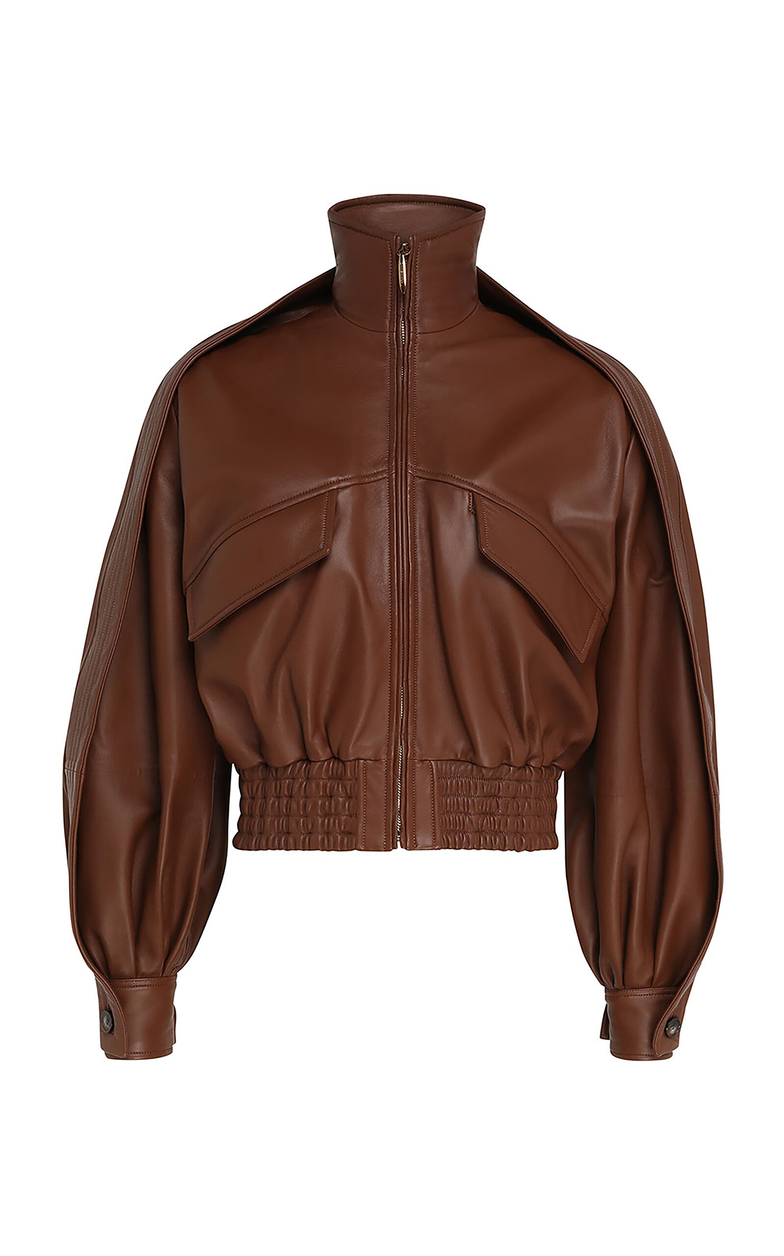Zimmermann Luna Balloon-sleeve Leather Bomber Jacket In Brown