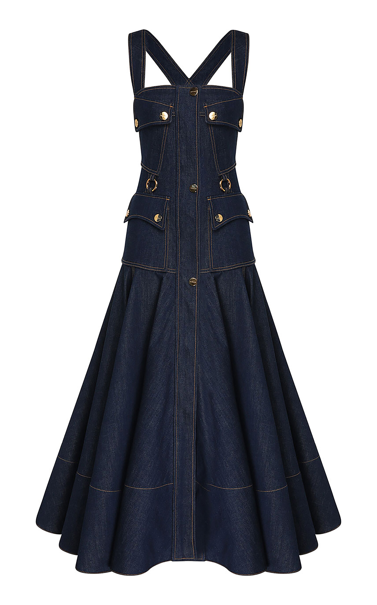 Zimmermann Luna Utility Denim Midi Dress In Blue