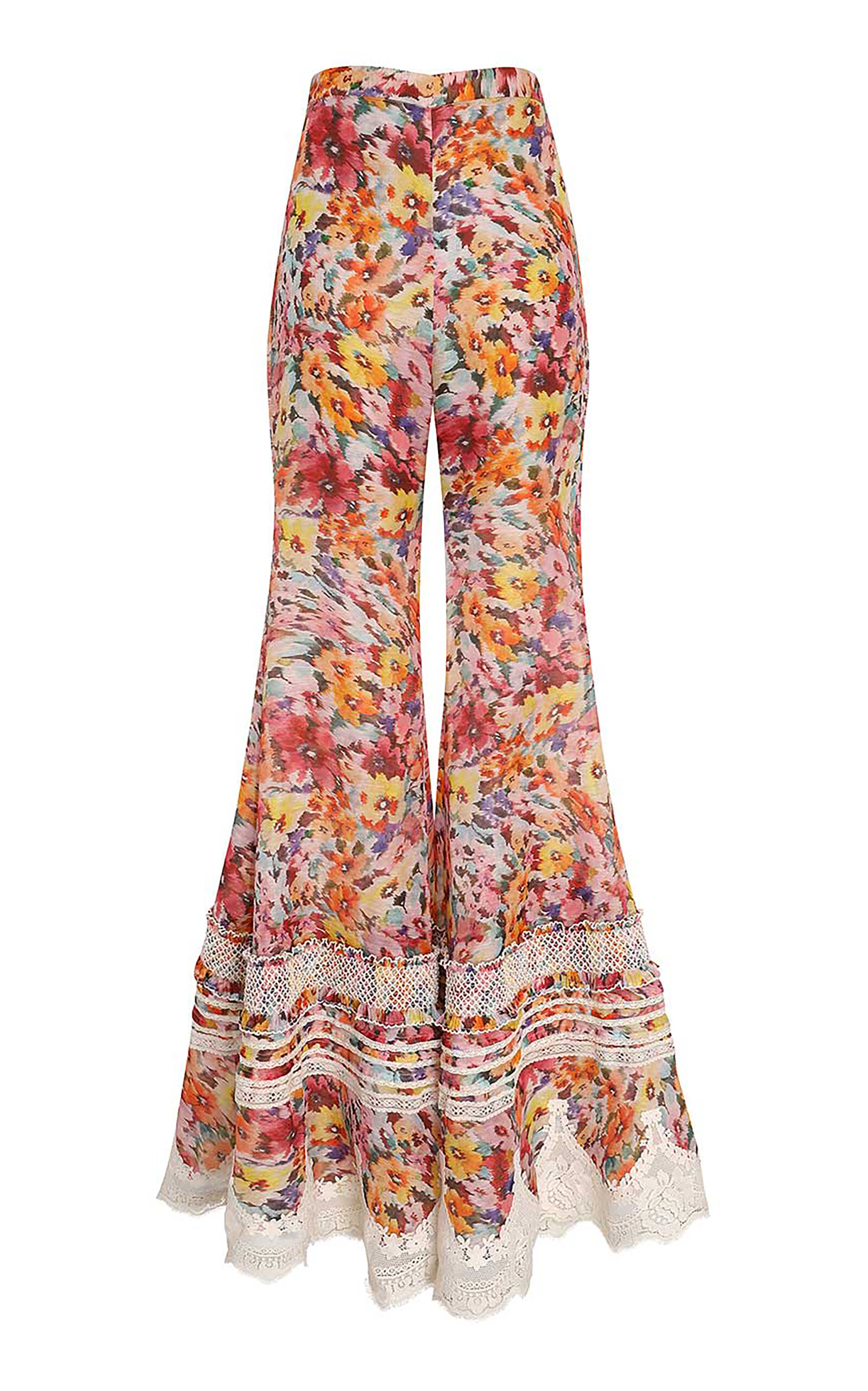 Zimmermann Luna Floral Linen-silk Flared Pants In Multi