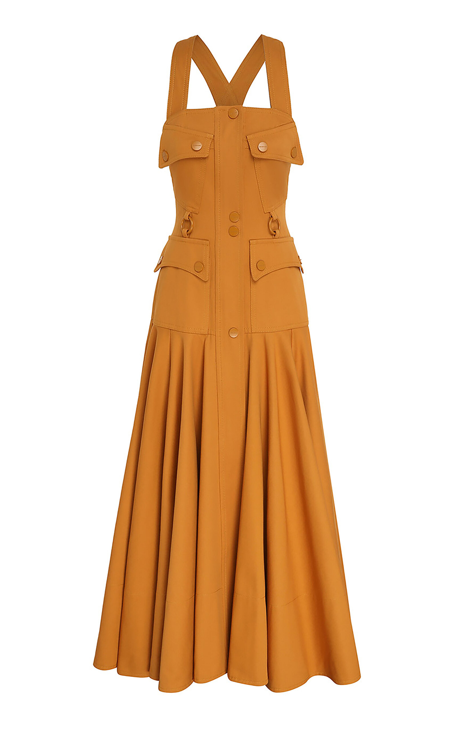 Zimmermann Luna Drill Utility Cotton Midi Dress In Orange